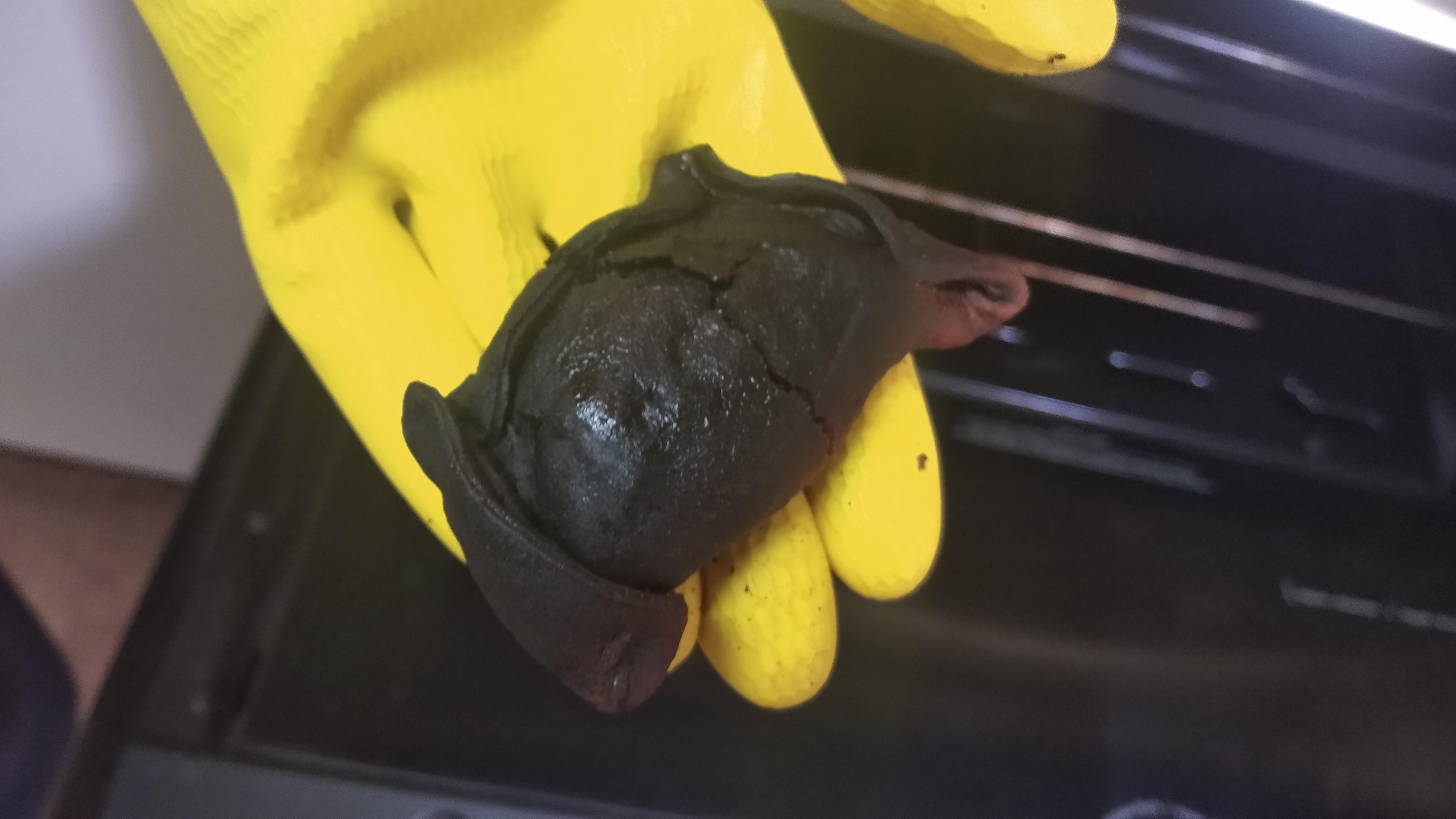 An empanada fell into a very deep corner of the oven and was trapped