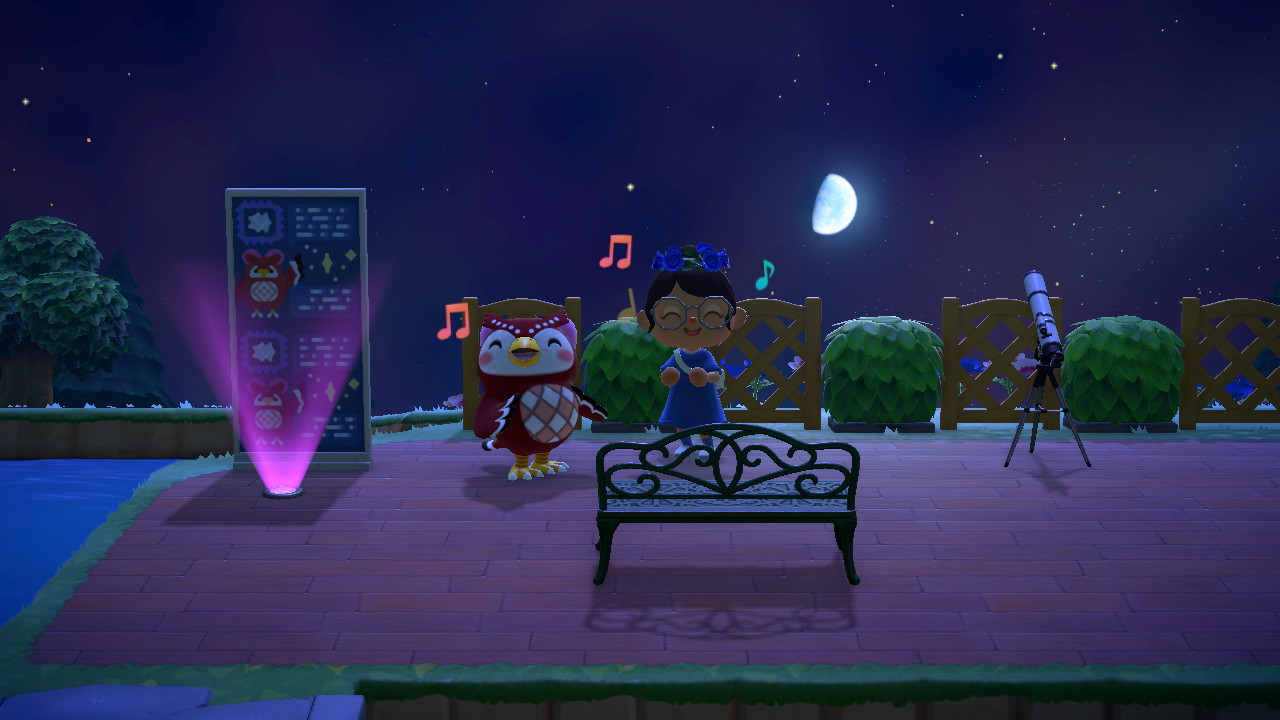 Celeste spawned by my observatory deck above the museum, talk about perfect placement! 💖 r/ac