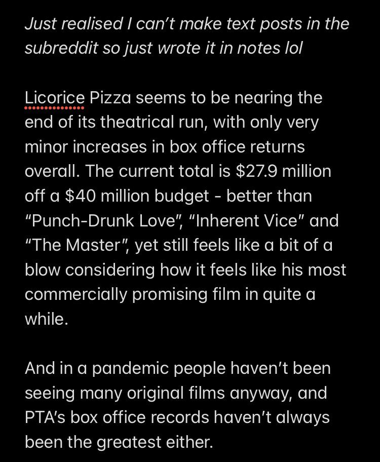 Licorice Pizza’s Box Office r/paulthomasanderson