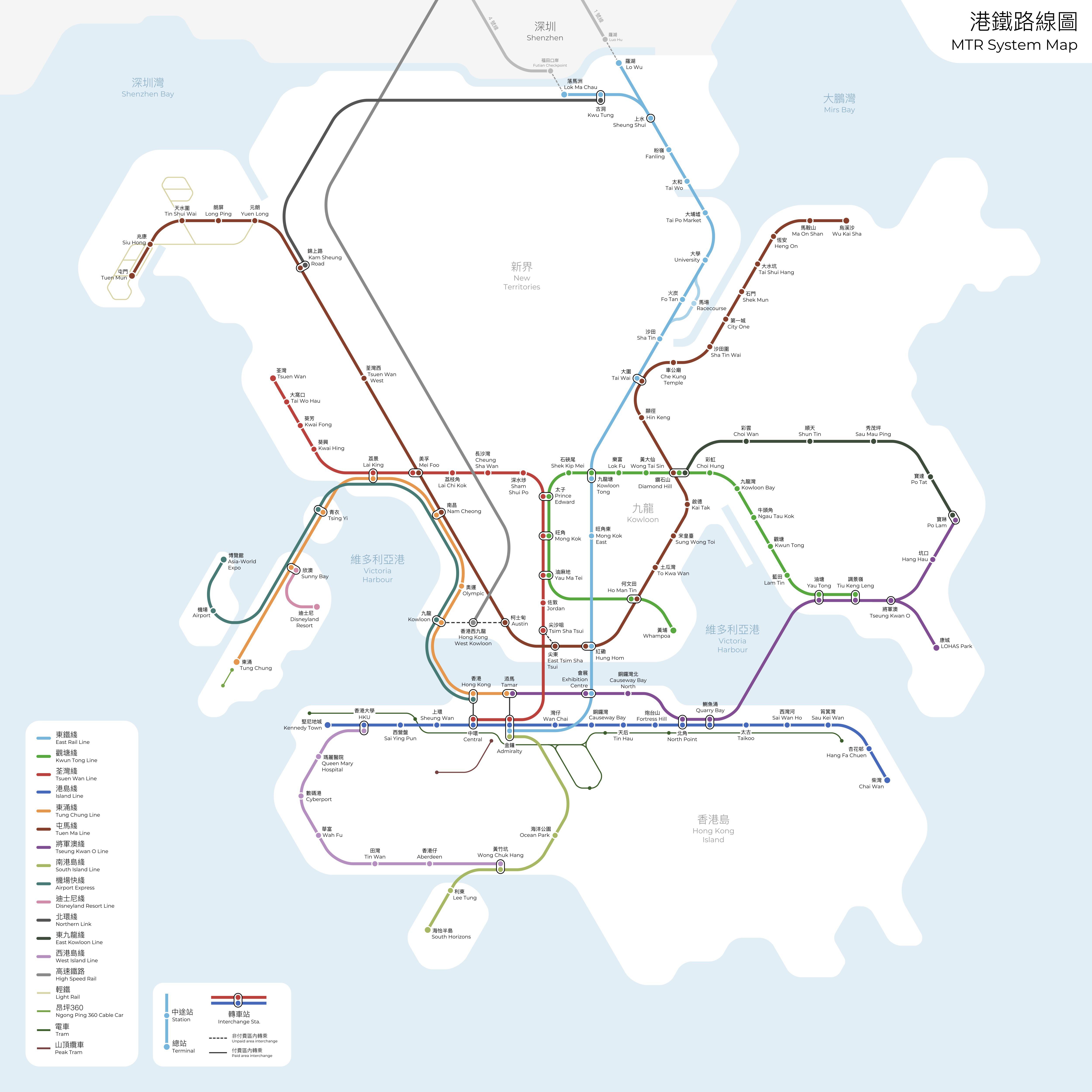 [OC] An hexagonal map of the future Hong Kong MTR System. r