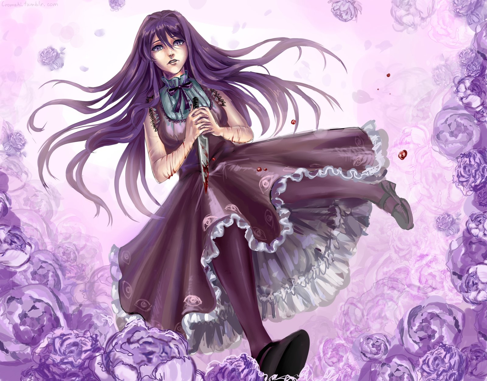 Yuri in a bed of flowers. r/DDLC