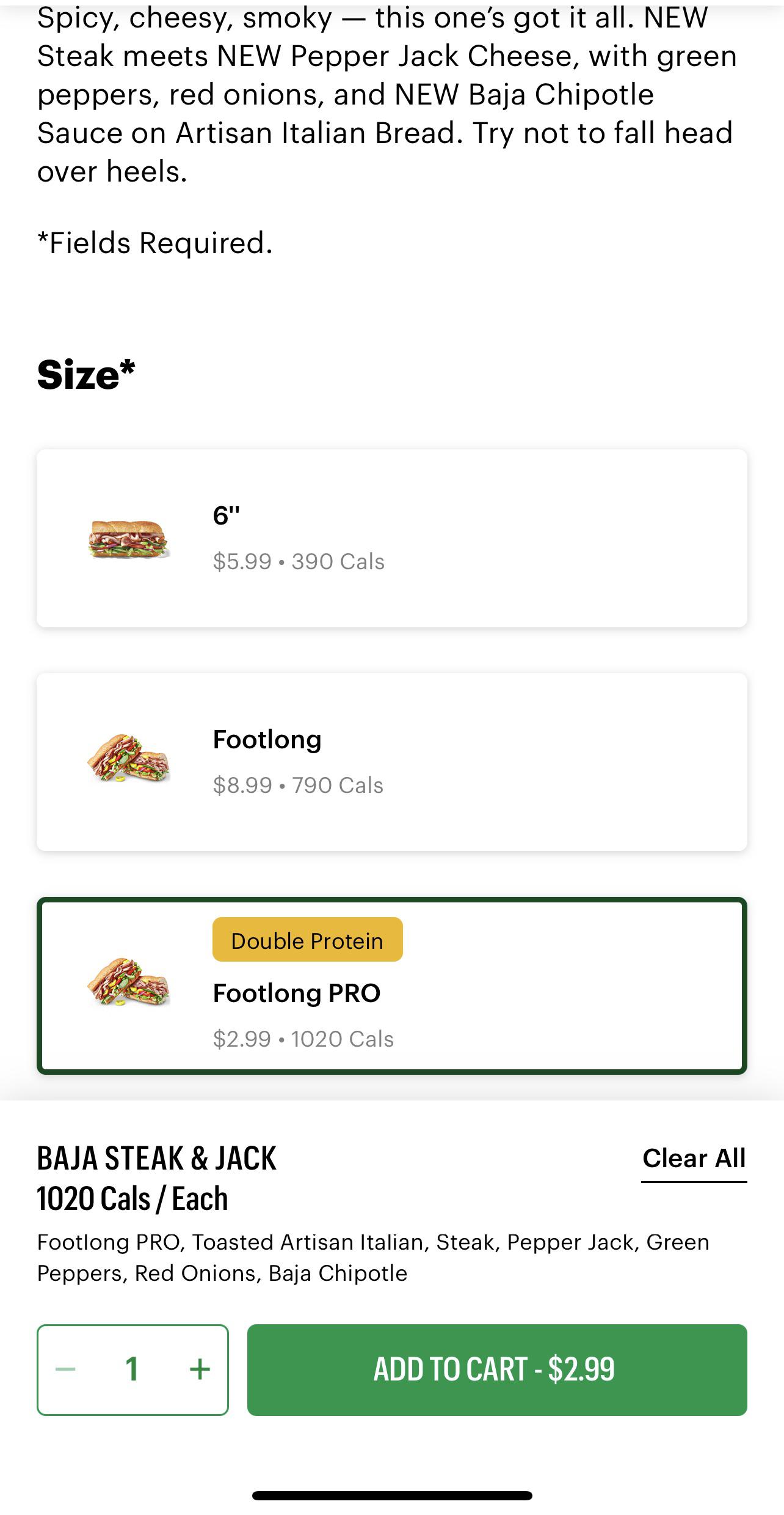 FL Pro Baja Steak and Jack is only 3 dollars, subway is getting