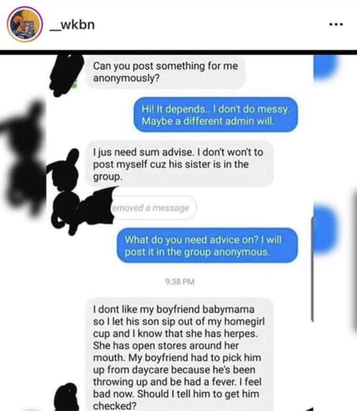 EB gives her boyfriend’s son herpes because she “doesn’t like my