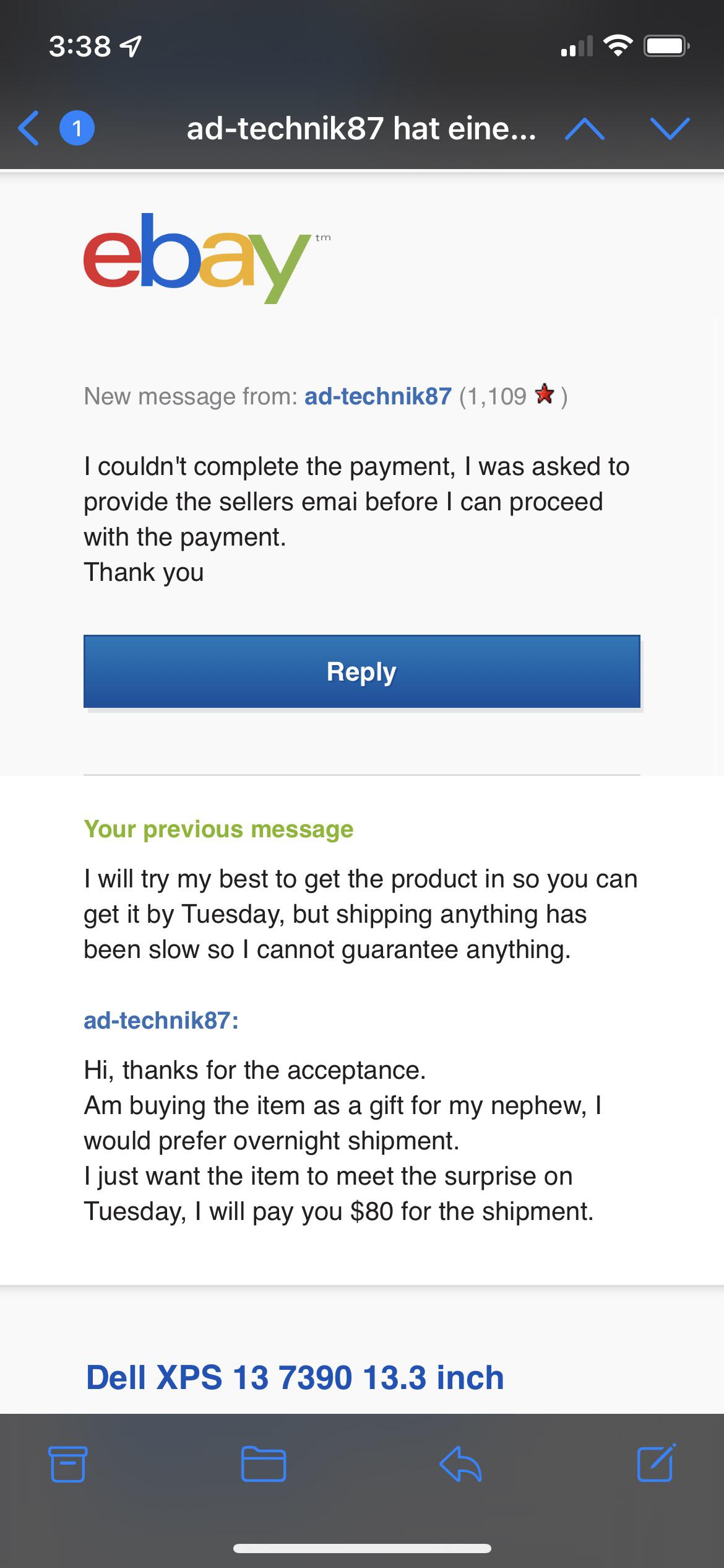 I don’t use eBay often but as a buyer do you need the sellers email