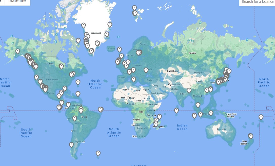 a map of every time the google car was a boat (UPDATED) r/geoguessr