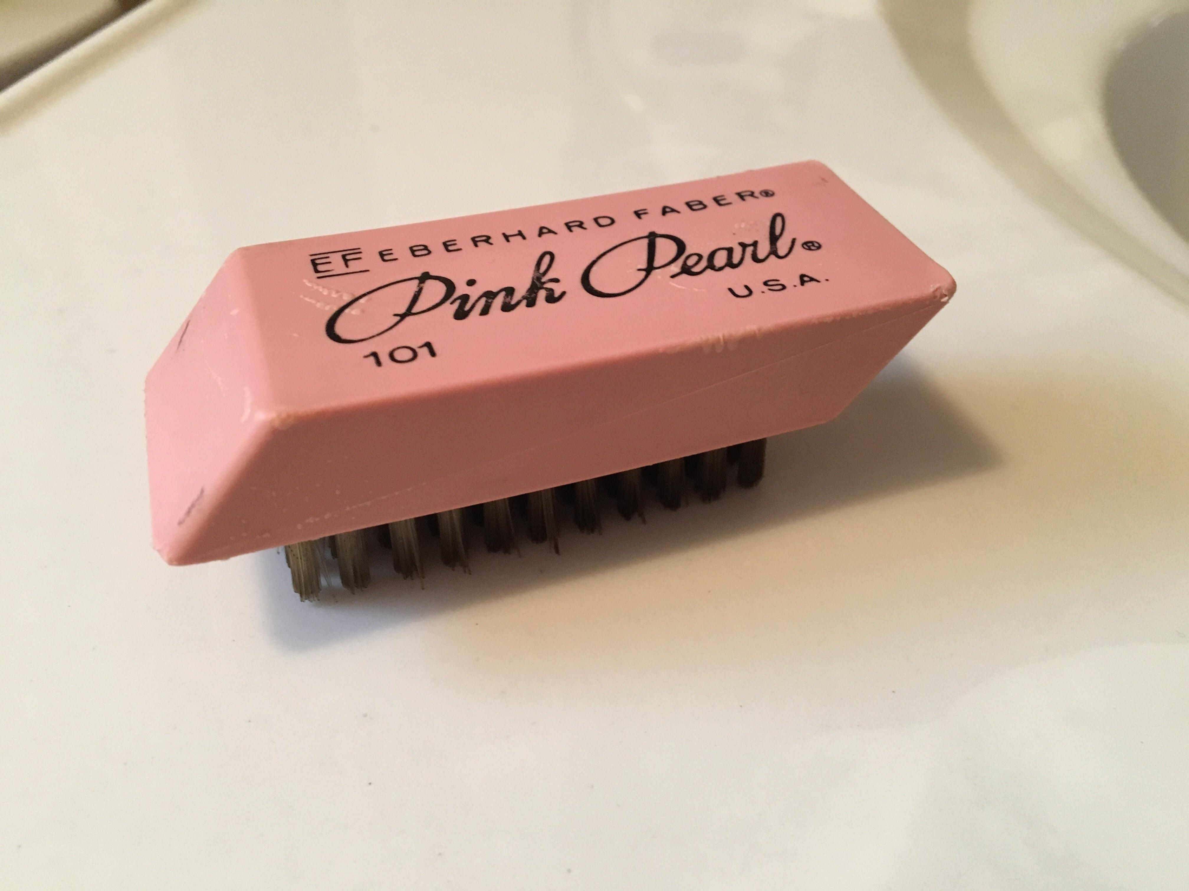My grandpa owns a nail brush in the shape of a Pink Pearl eraser r