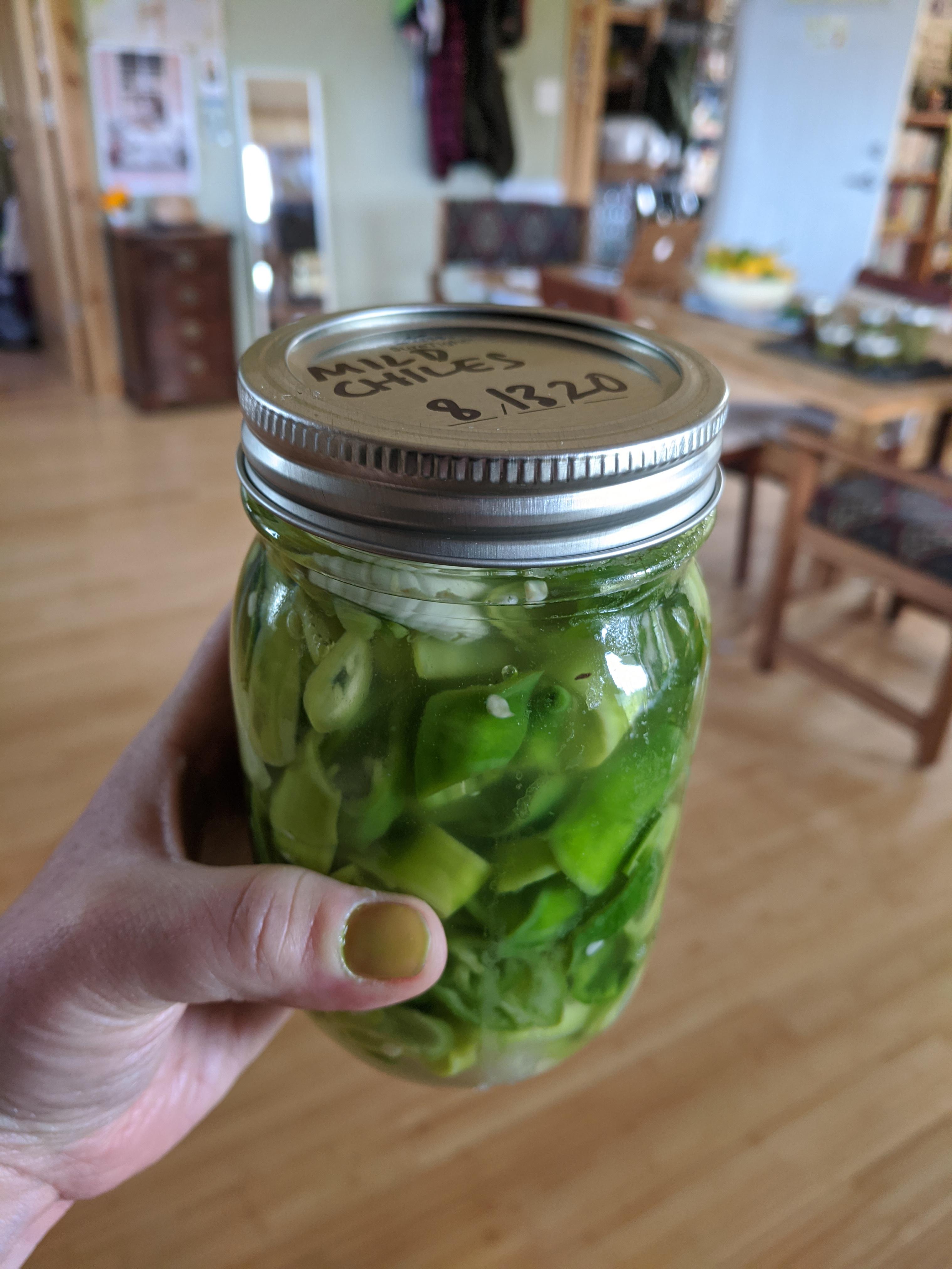 another jar for the fridge a mix of mild green chiles (haven't been