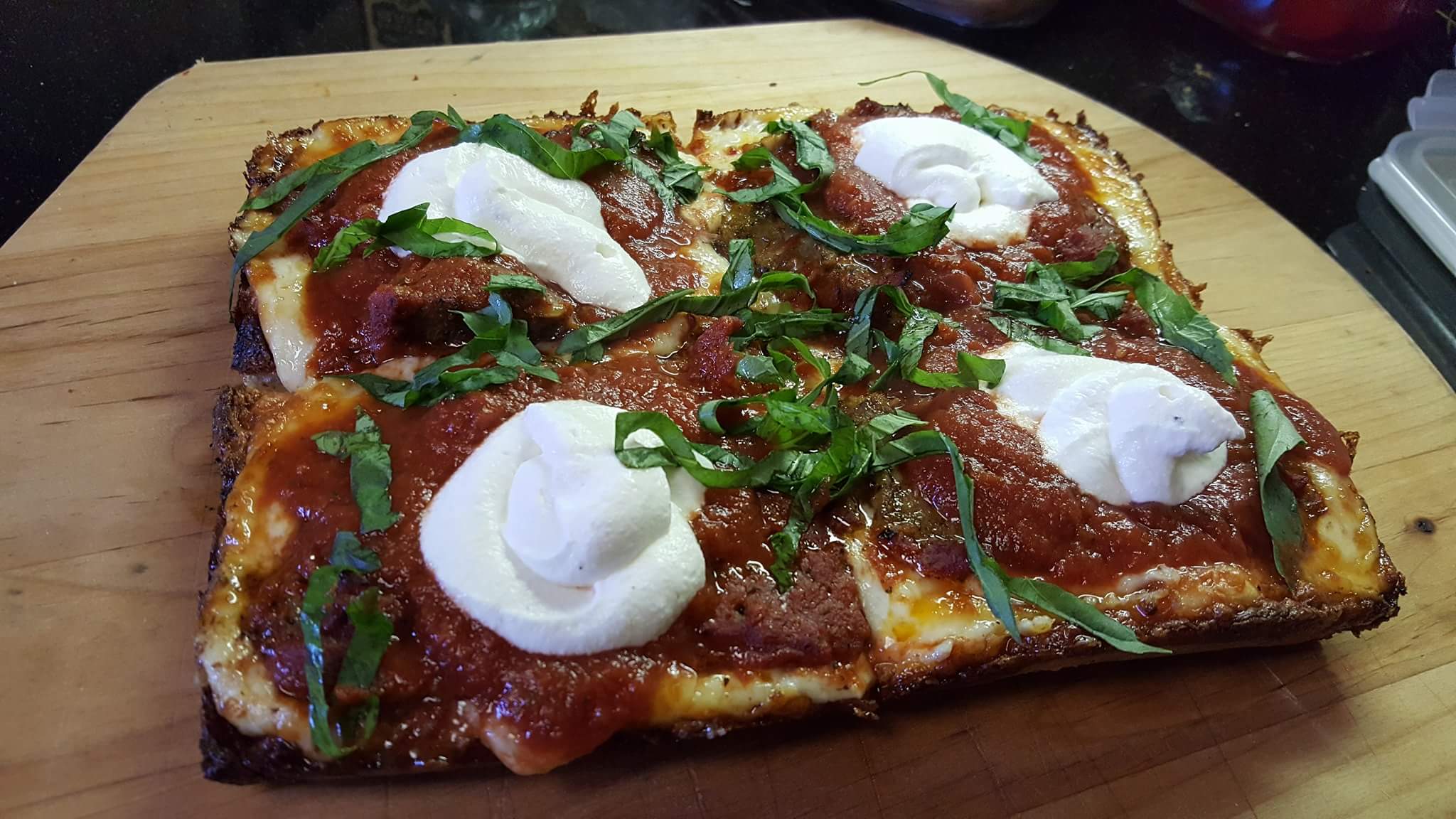 [Homemade] Detroit Style Pizza with Meatballs and Whipped Ricotta r/food