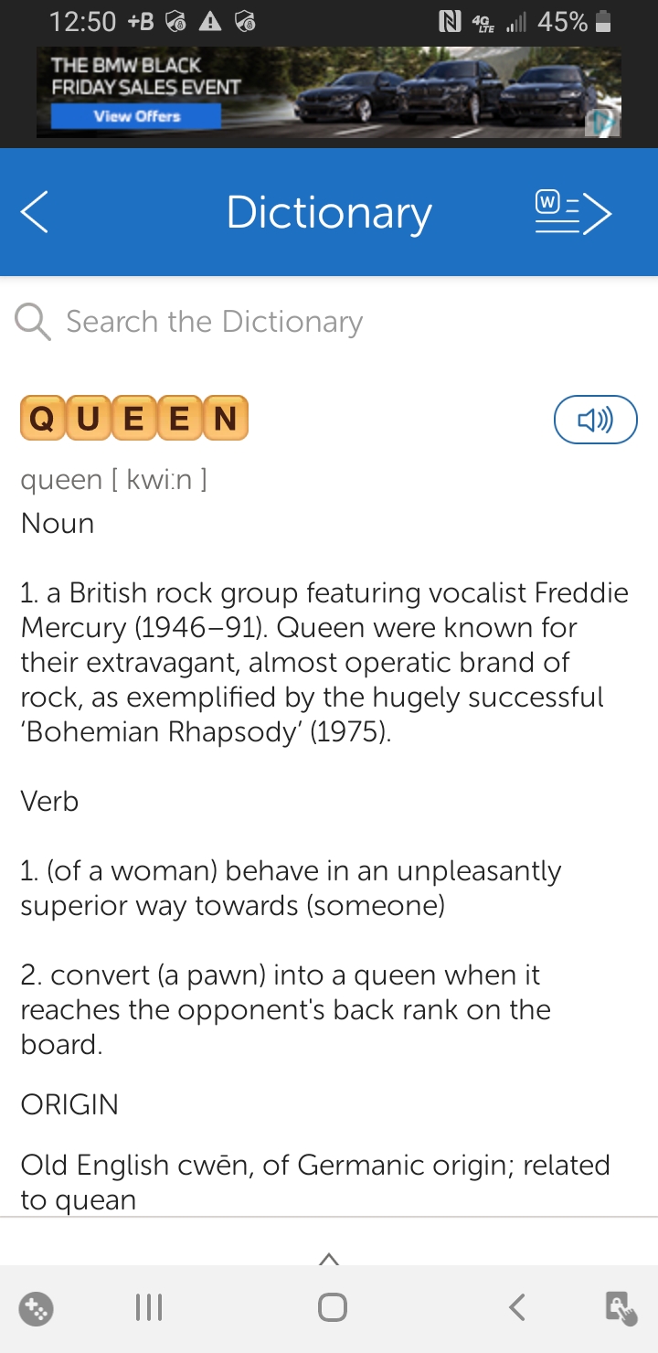 The Official Definition of "Queen" From Words With Friends (a Scrabble