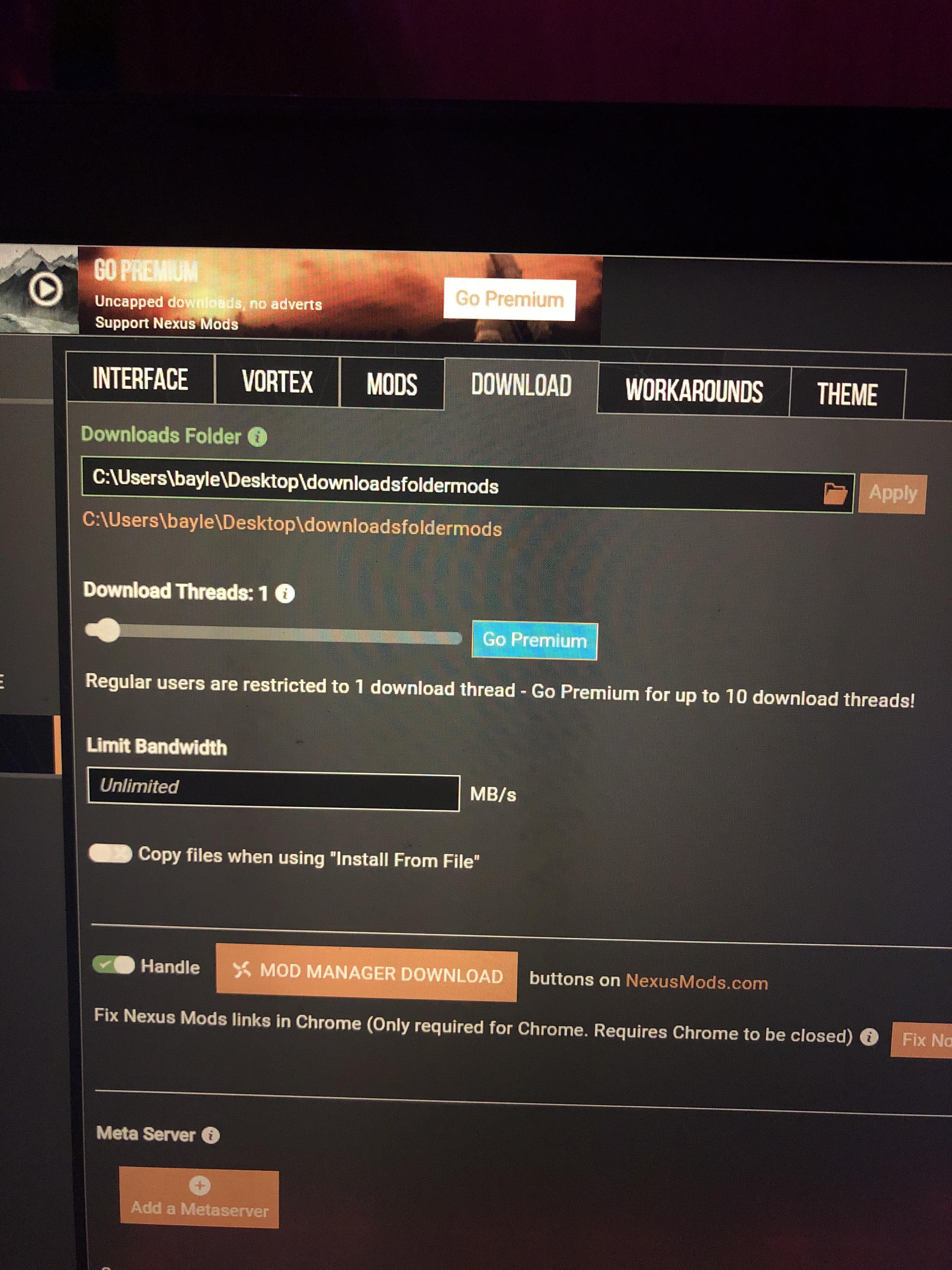 What should I set the vortex downloads folder to? I changed it and I