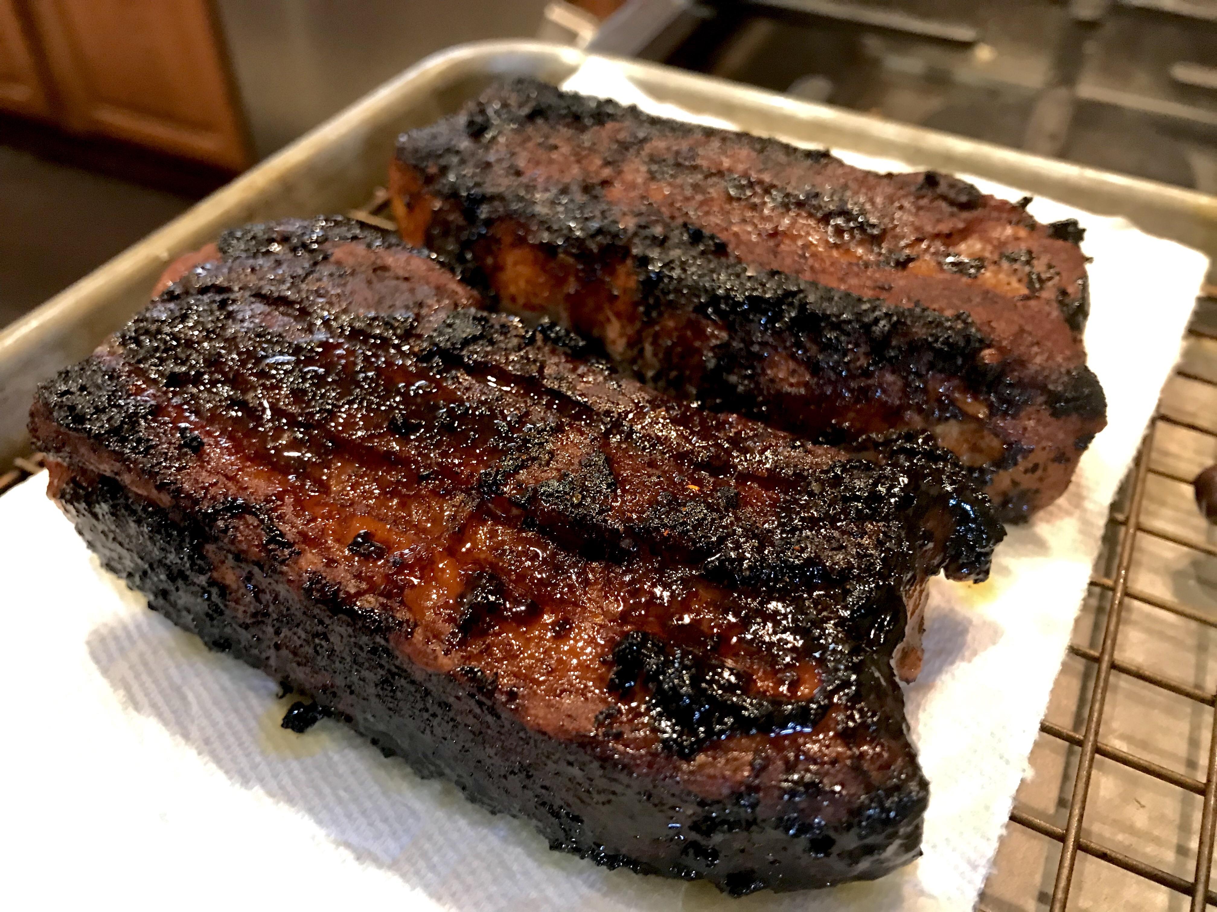 Pork belly burnt ends 7 hours at 176*F and nasty hot searing action