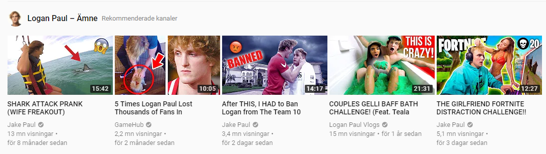 Why is Logan Paul's Youtube channel on the home page on Youtube when