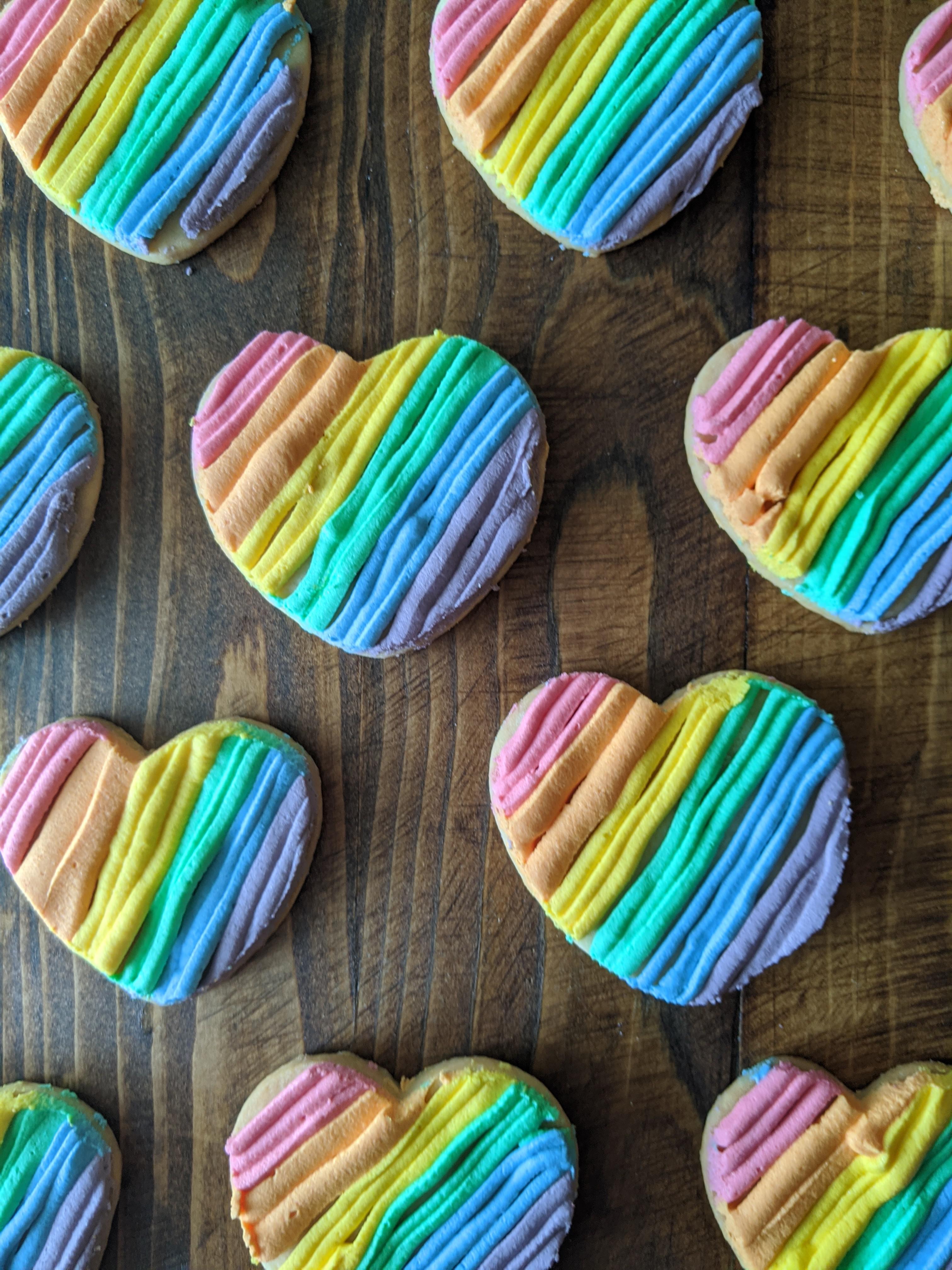 Sugar cookies with rainbow royal icing for Pride month r