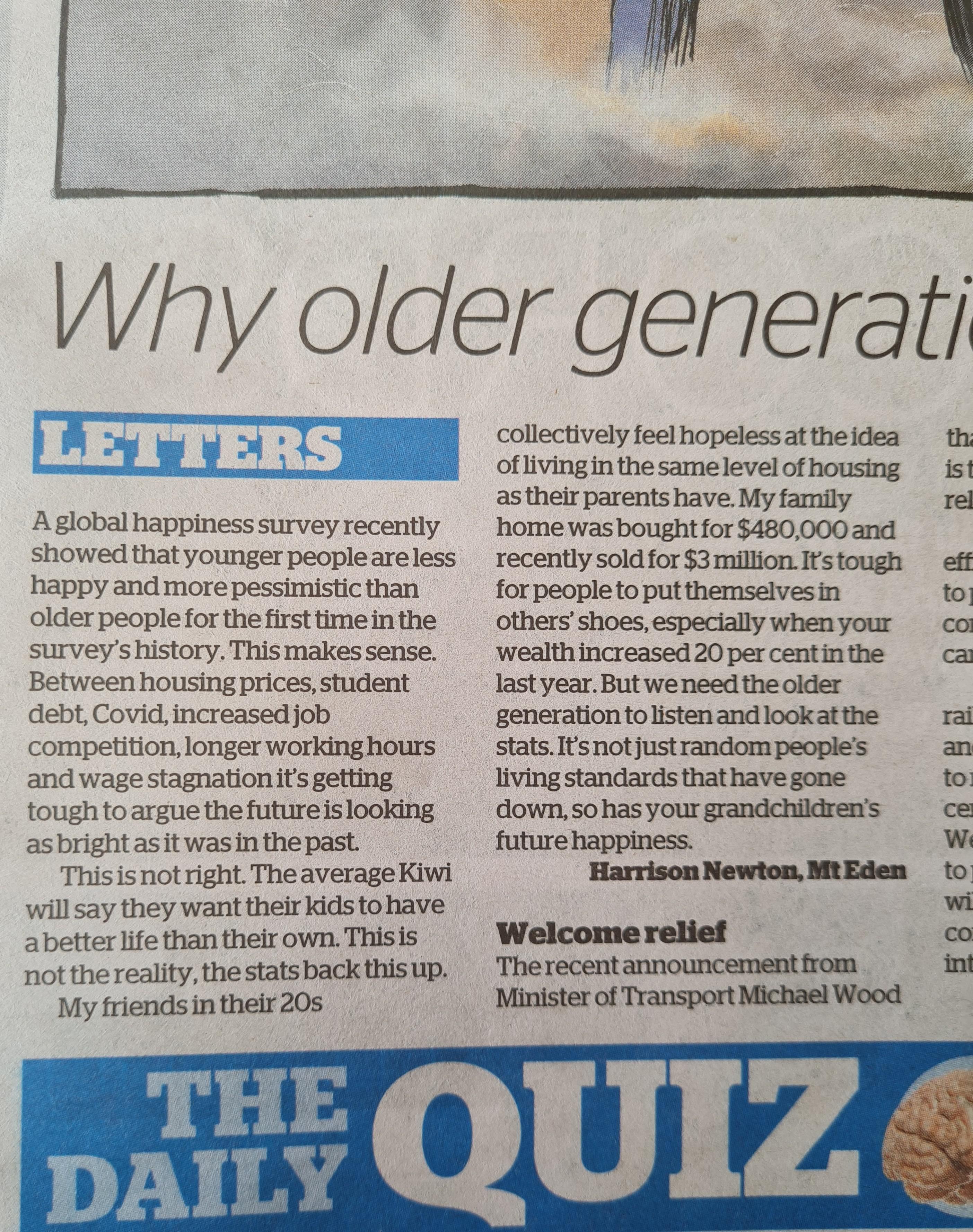 Got my Letter about the Housing Crisis in the Sunday Heard!!! About