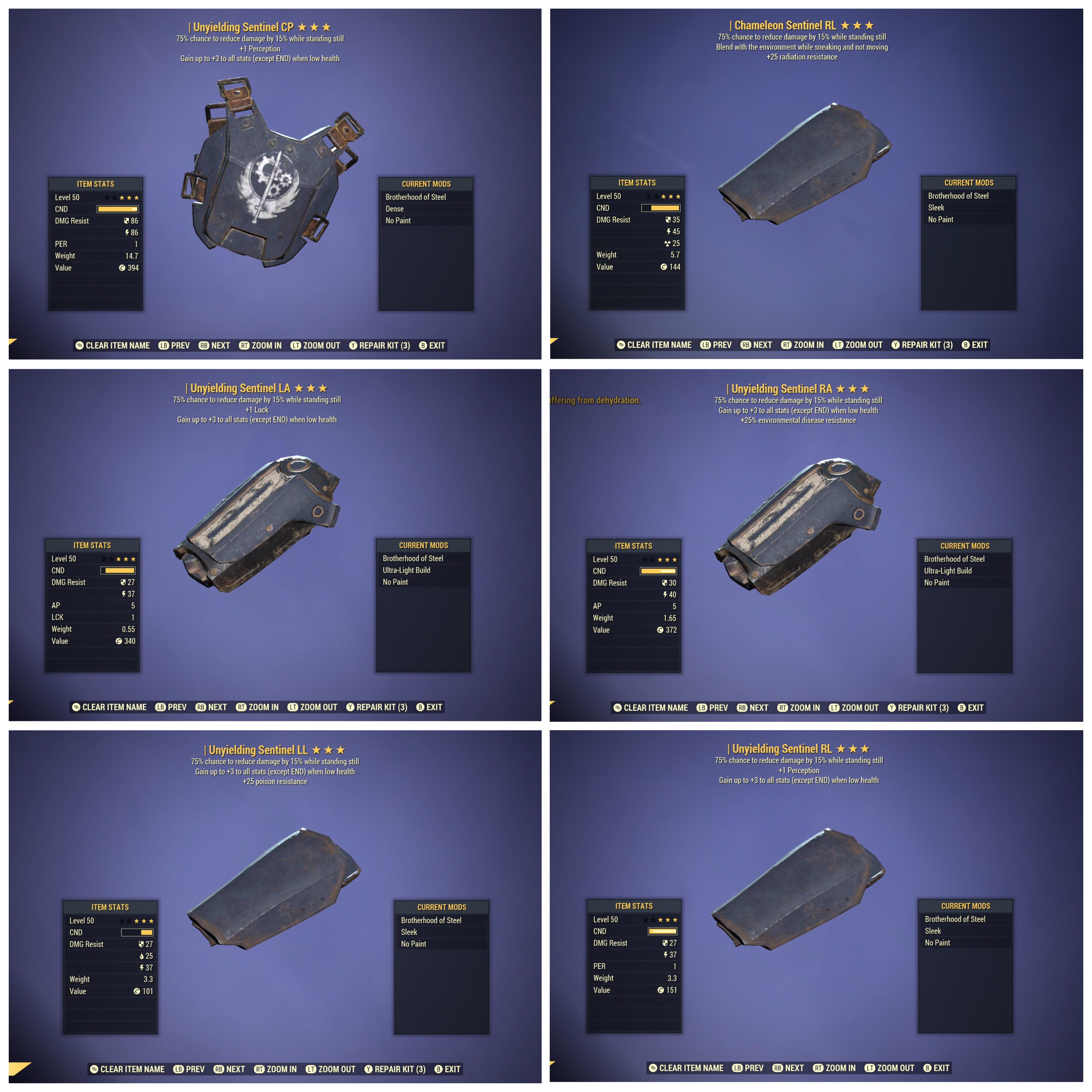 [XB1] H Full Unyielding Sentinel BOS Combat Armor Set + Bonus Piece