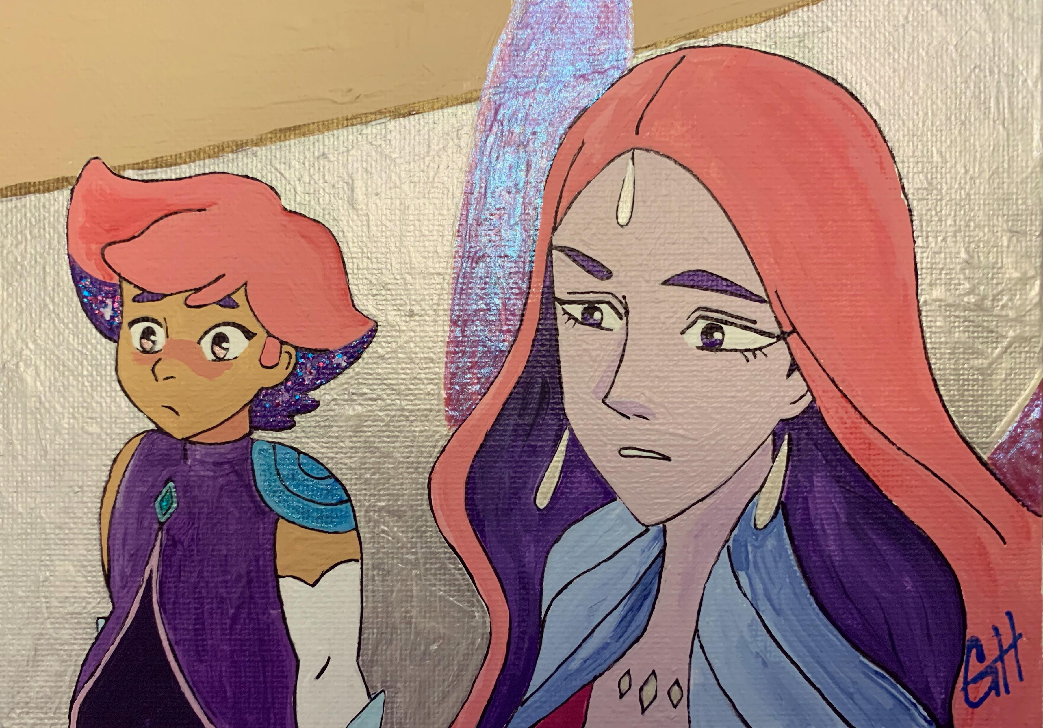 My 5x7 in acrylic painting of Queen Angella and daughter, Glimmer in