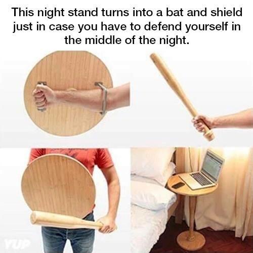 Nightstand designed to convert into a set of selfdefense weapons r