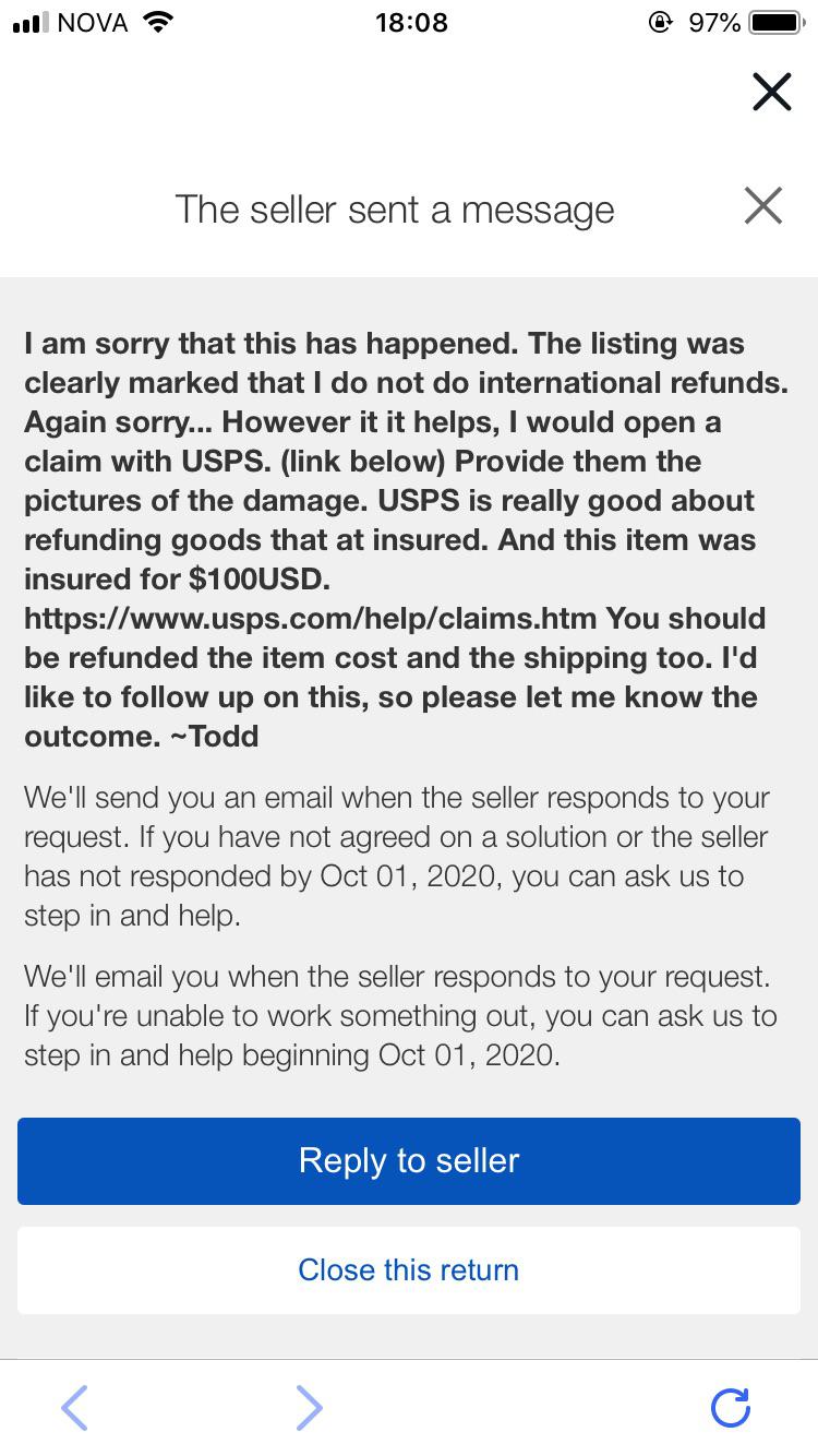 Poster arrived damaged from being badly packaged and seller replied