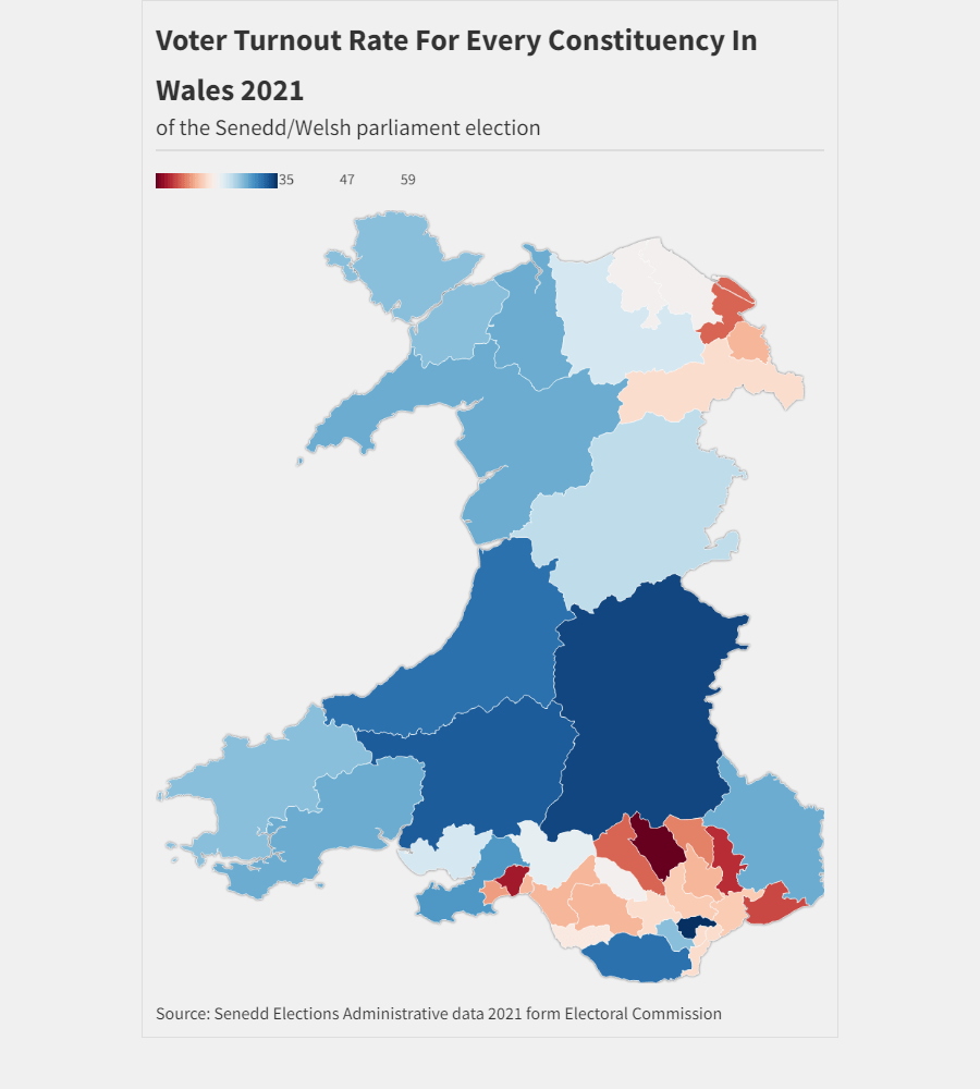 Voter Turnout Rate For Every Constituency In Wales 2021 of the