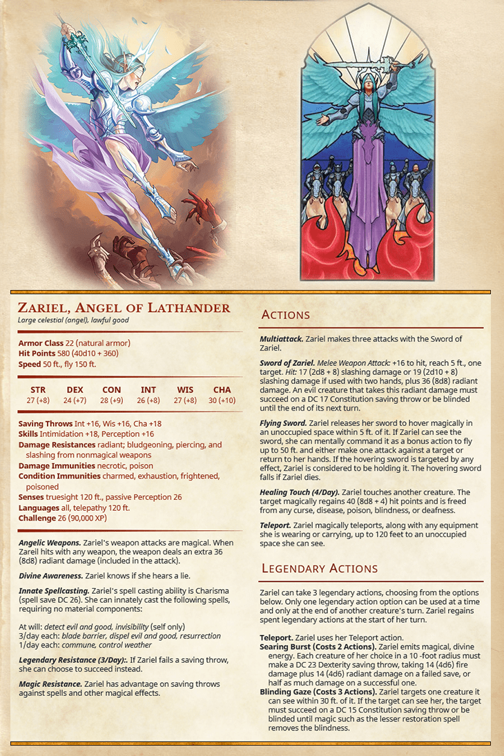 [OC] Statblock for Zariel as an angel r/DnD