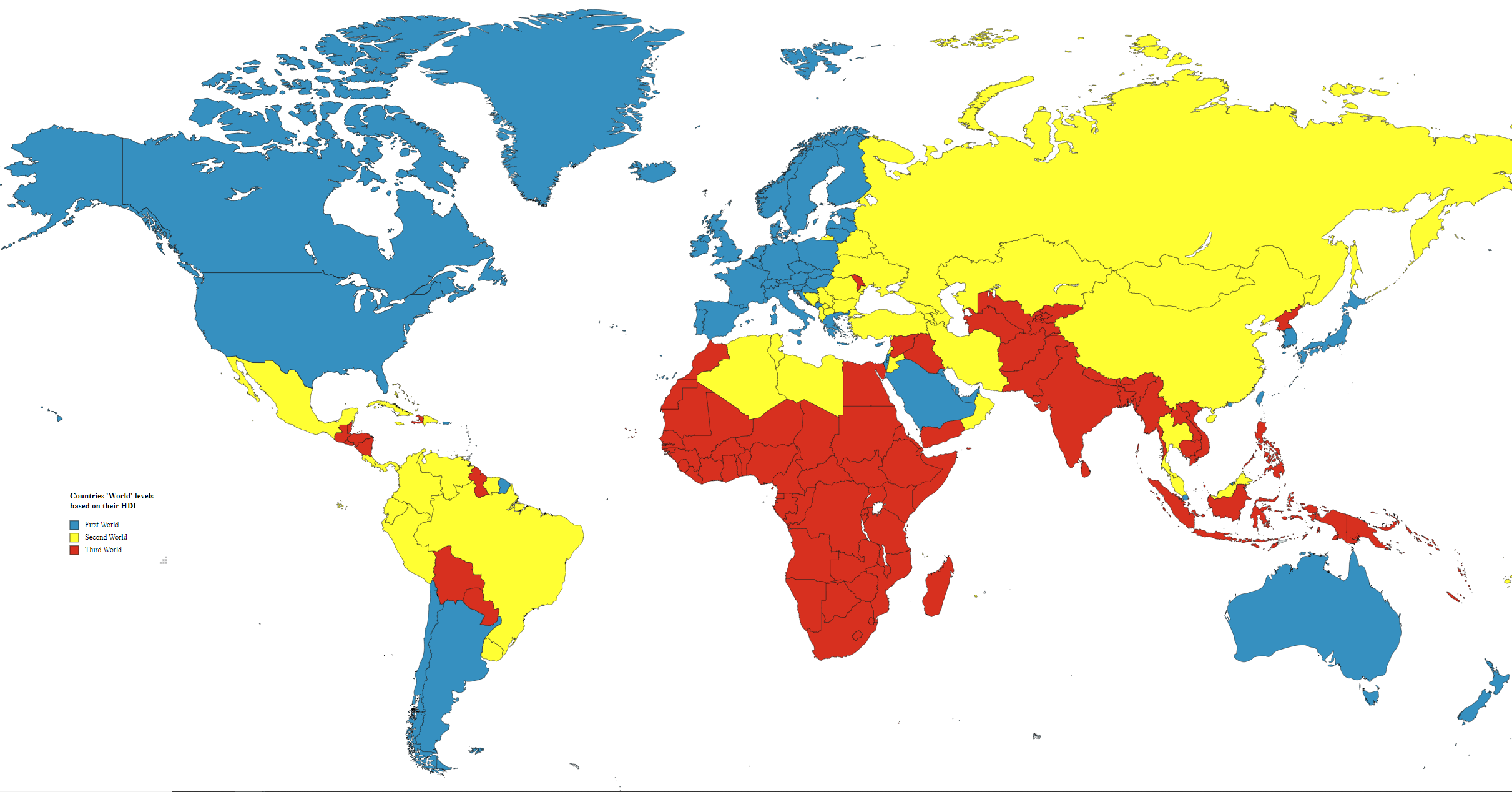 A map of what 'World' each country is in based on it's HDI r/MapPorn