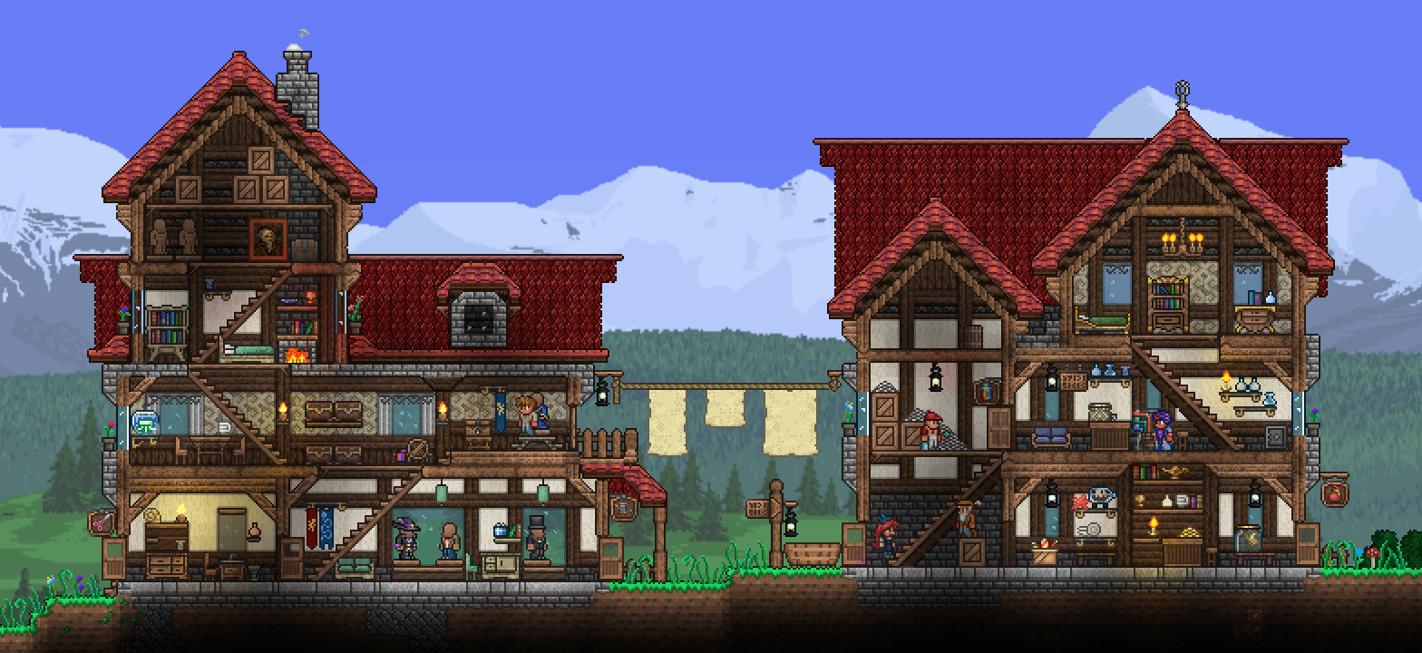 Two village stores (Clothier, Merchant, Dye trader) + little barber