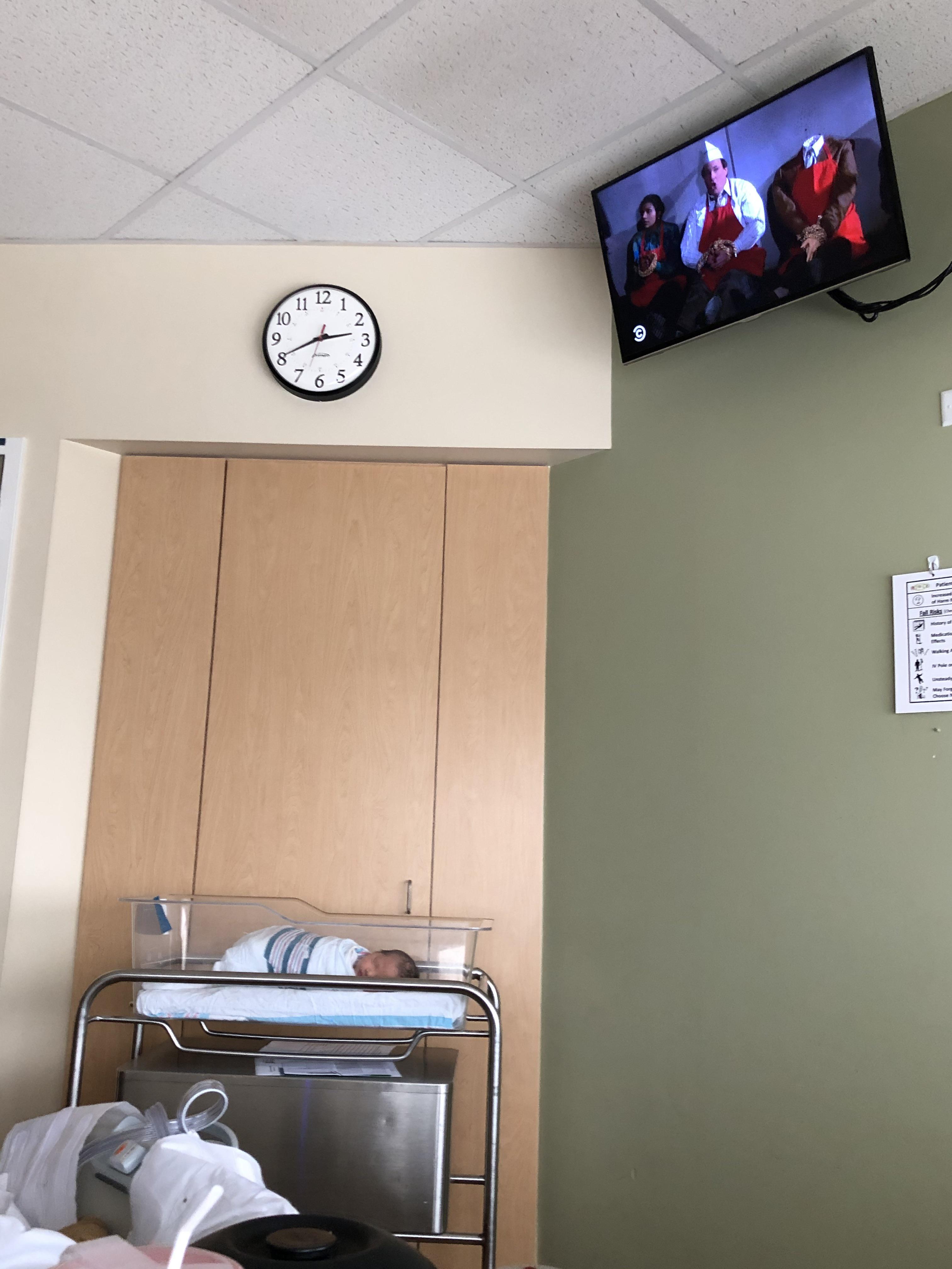 Hospital tv in the labor recovery unit may as well have been on the