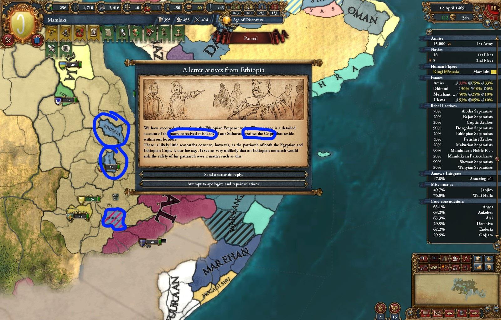 I killed Ethiopia, they seem pretty pissed about it. r/eu4