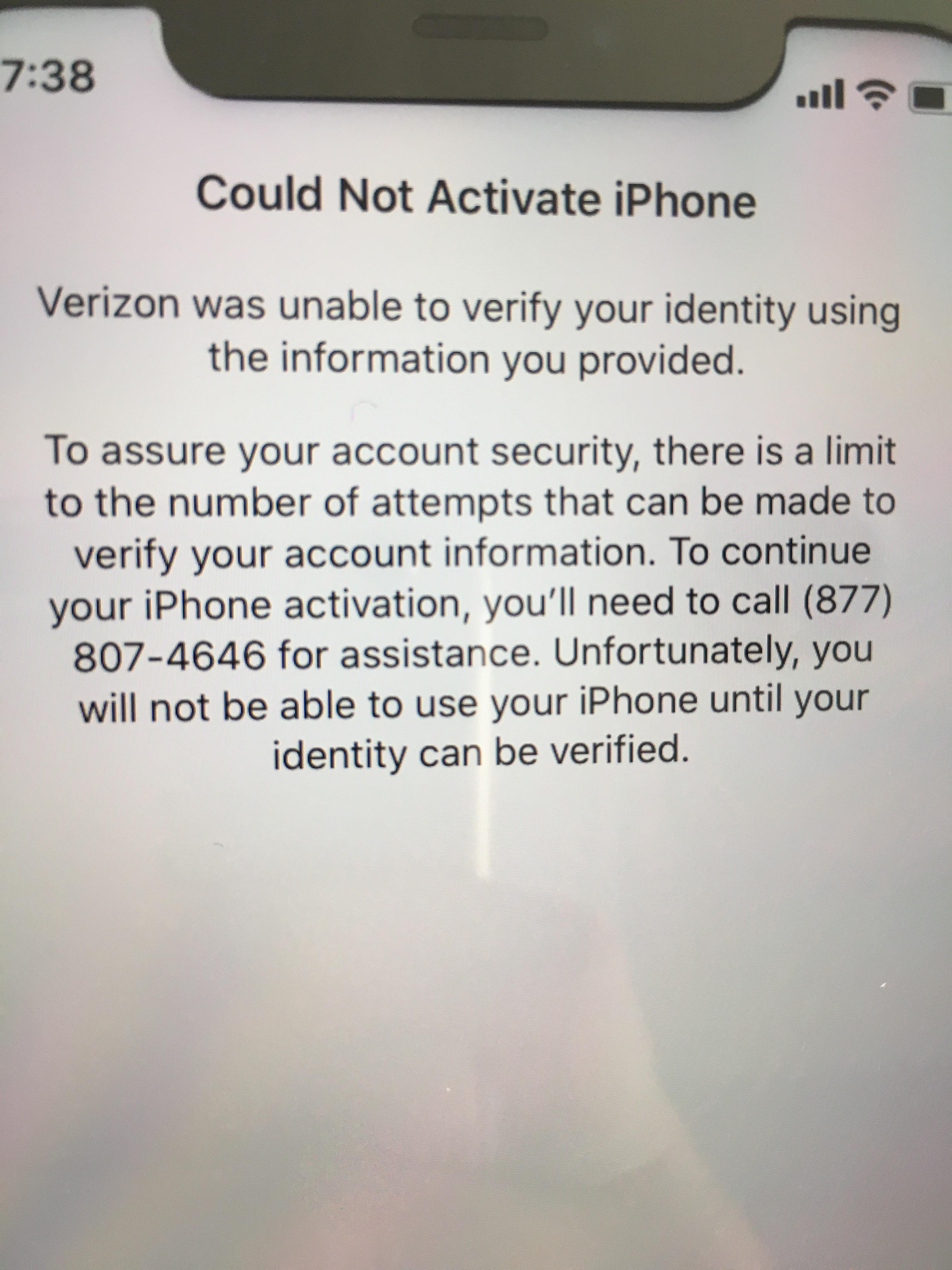 Could Not Activate Iphone Verizon Was Unable To Verify Your Identity