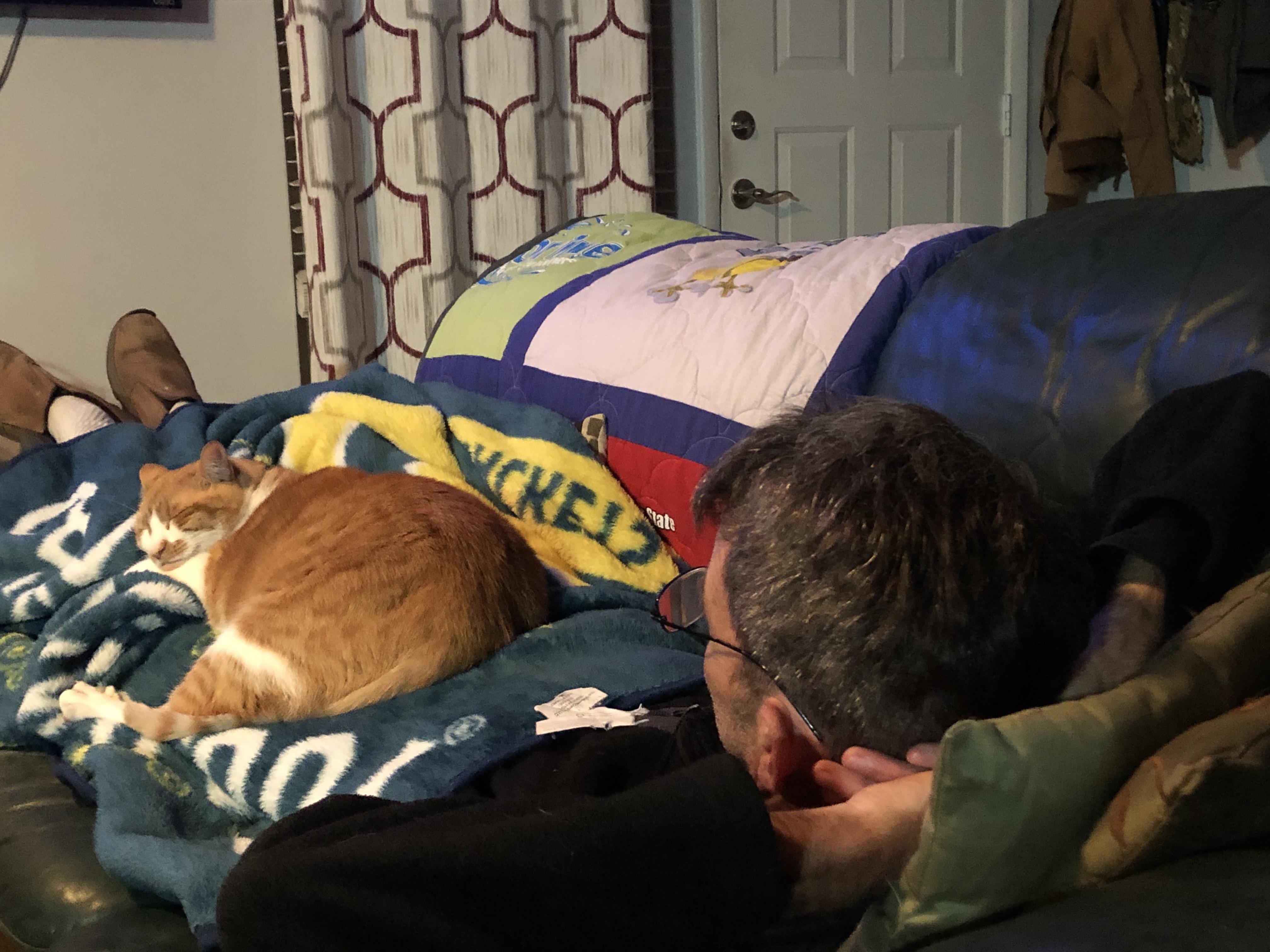 He didn't want the cat. The best is when he's on his iPad and the cat