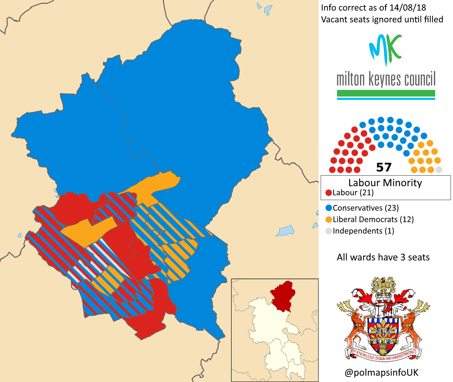 Milton Keynes Council, 14/08/2018, UK. r/PoliticalMaps