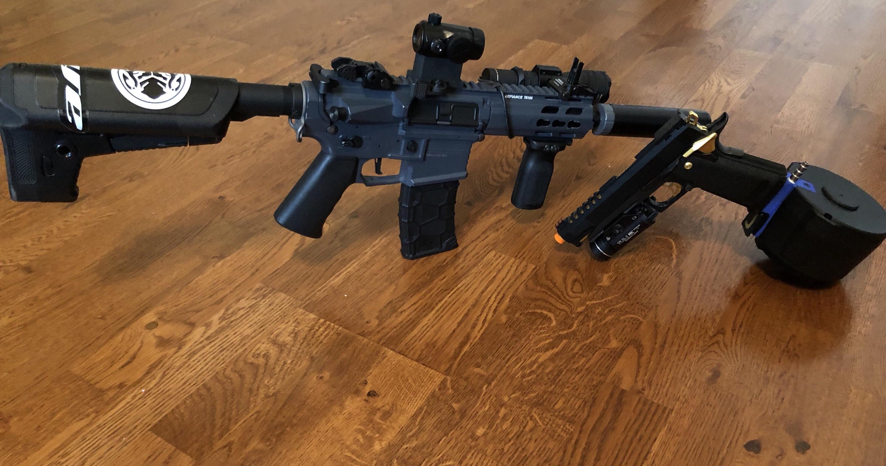 My two CQB Monsters Krytac CRB/PDW and TM Gold Match with a Tapp