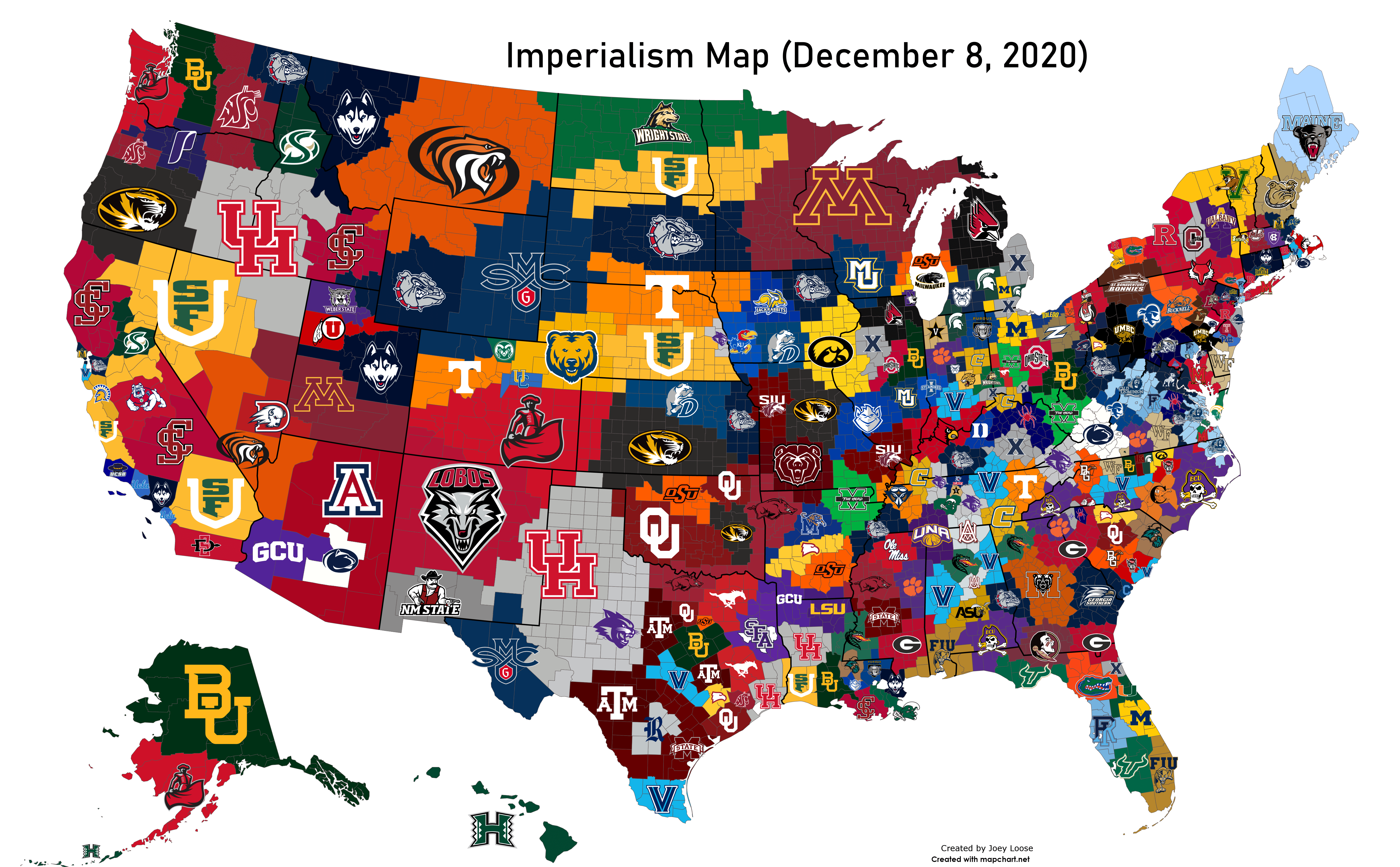 College Basketball Imperialism Map (December 8, 2020) r/CollegeBasketball