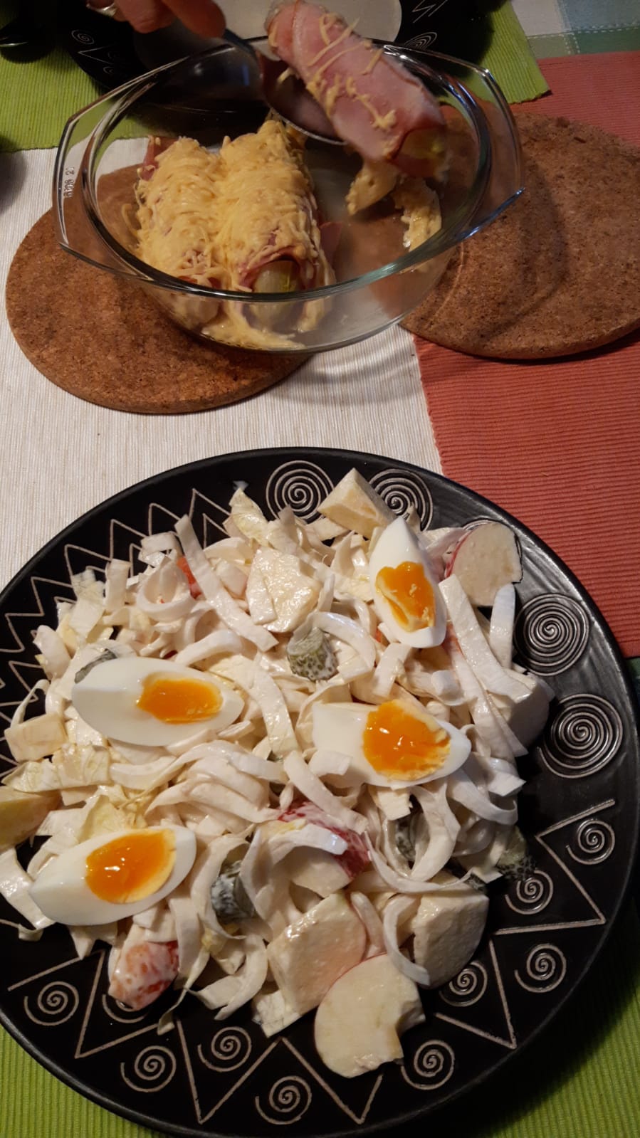 [Homemade] Chicory with ham and cheese (fried) and a chicory salad r/food