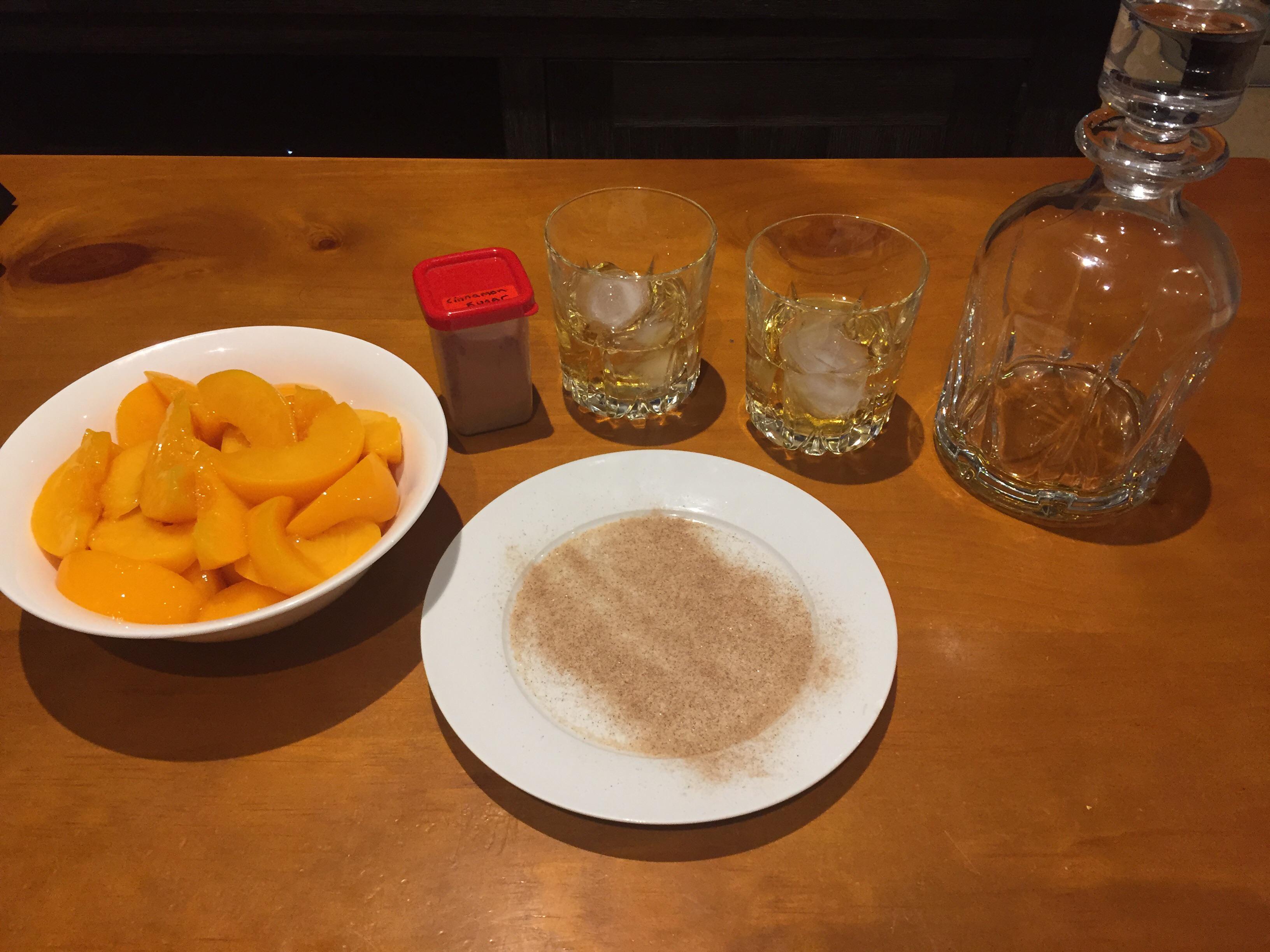 Peaches, cinnamon and whisky for tonight’s long awaited viewing of the