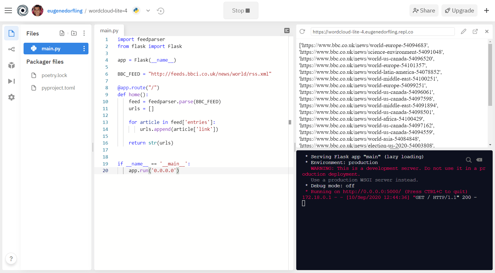 Building news word clouds using Python and Repl.it