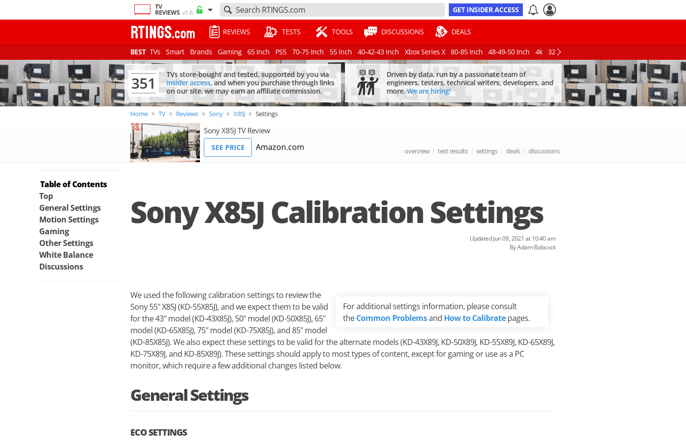 Sony X85J Calibration Settings