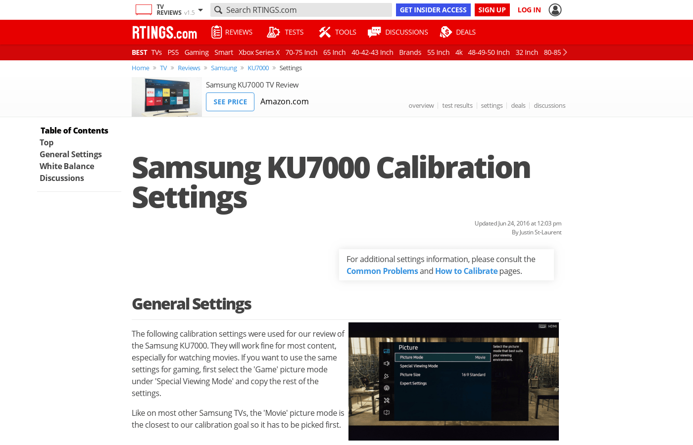 Samsung KU7000 Calibration Settings