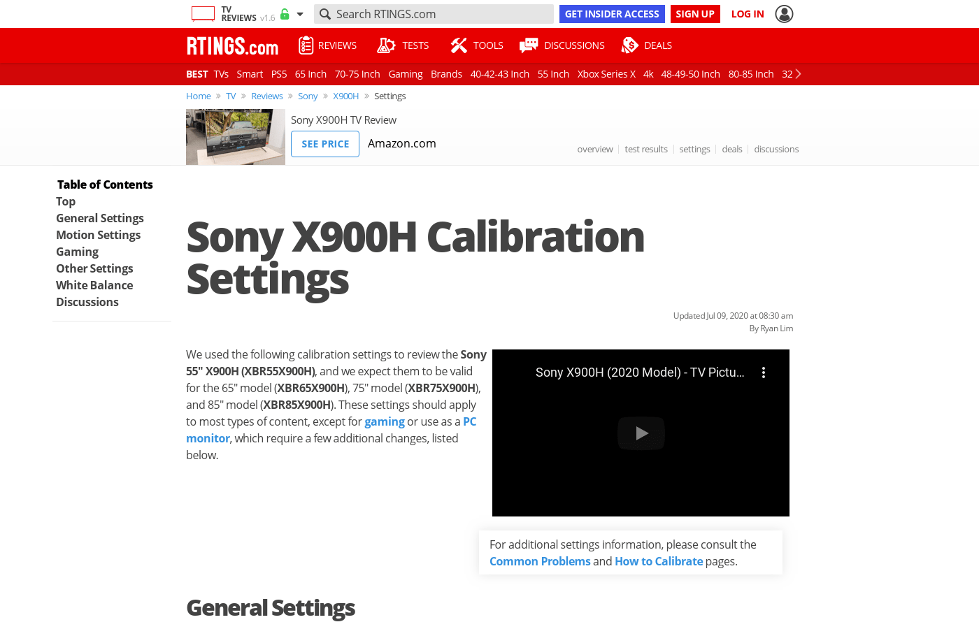 Sony X900H Calibration Settings
