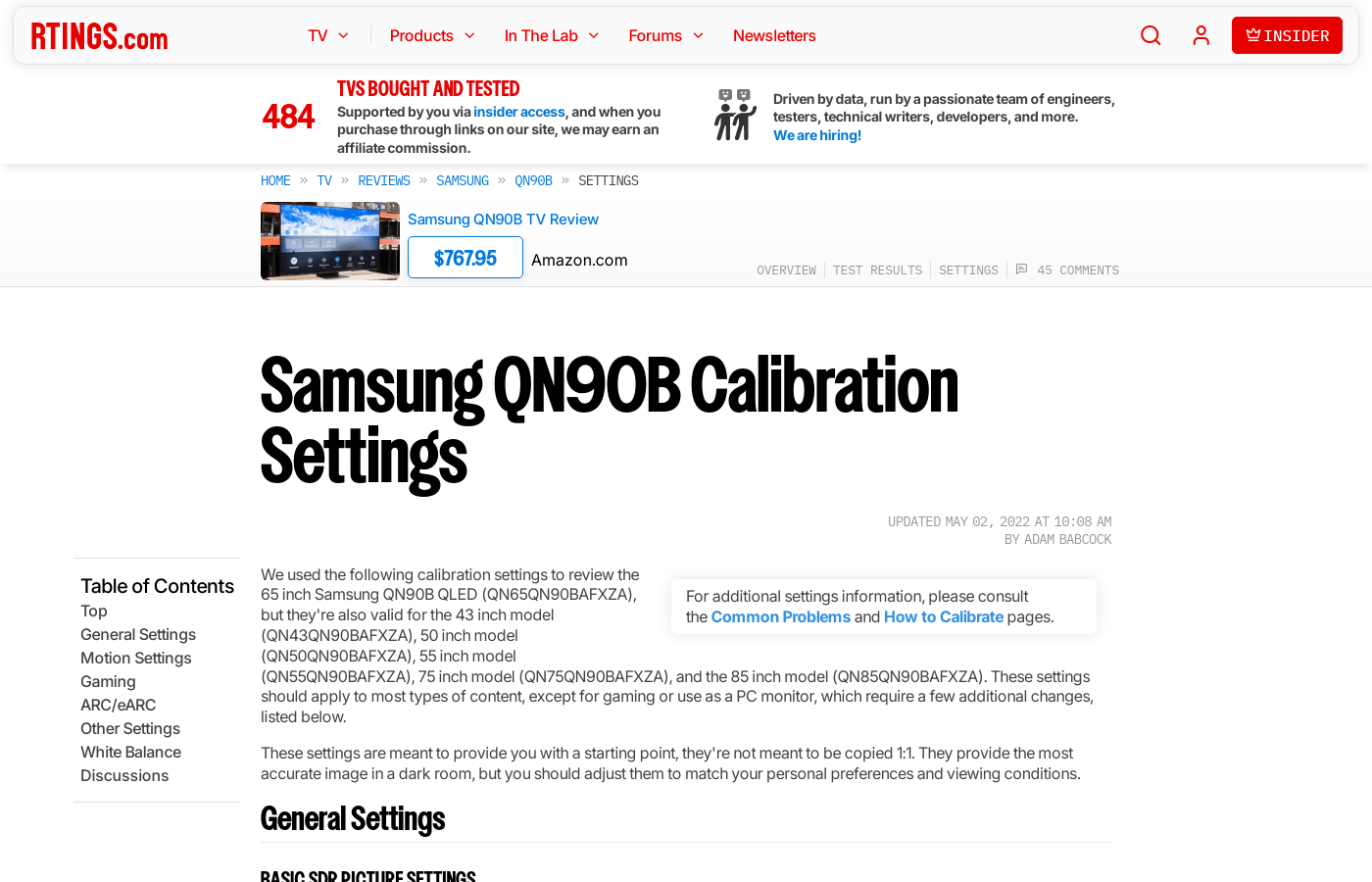 Samsung QN90B QLED Calibration Settings