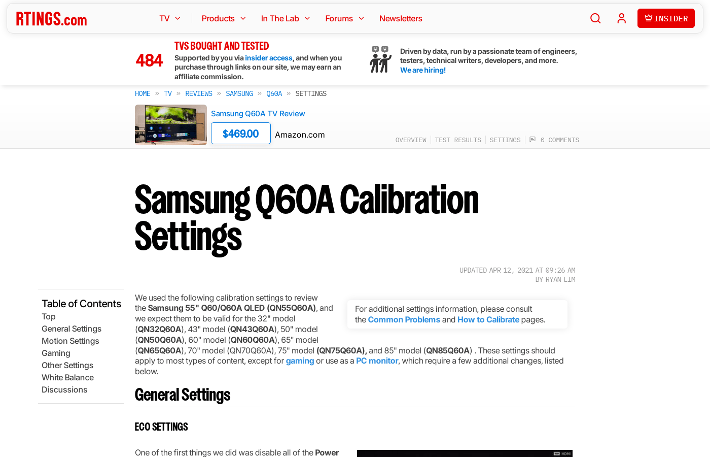 Samsung Q60/Q60A QLED Calibration Settings