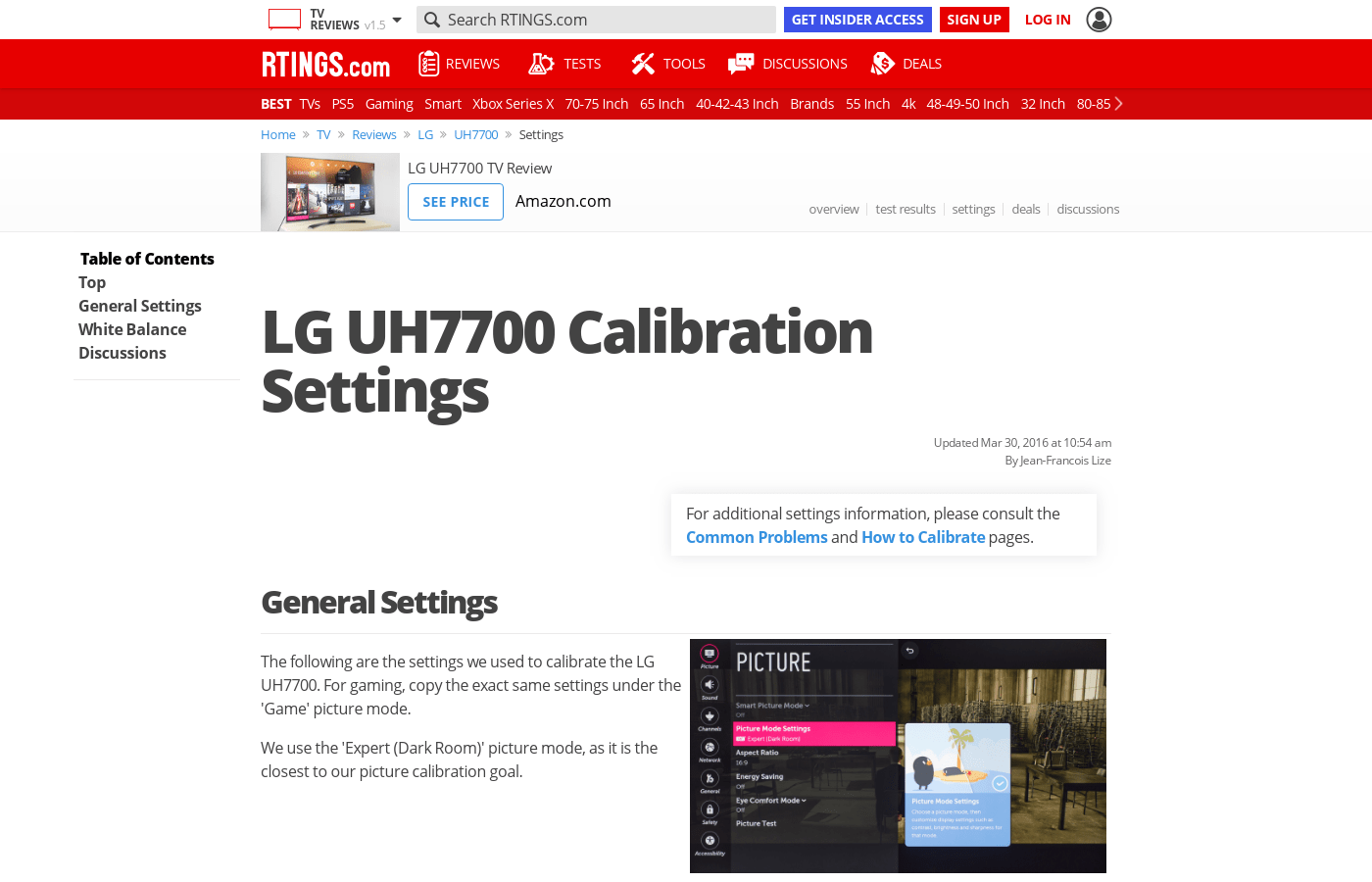LG UH7700 Calibration Settings