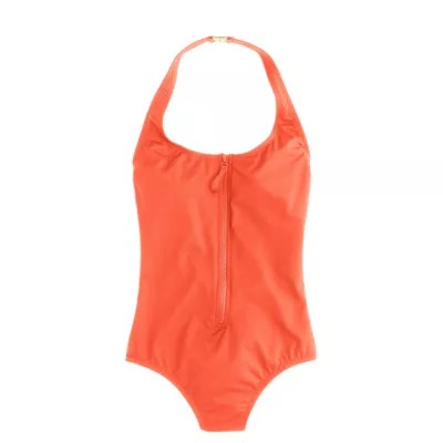 Longtorso zipfront halter onepiece swimsuit in Italian matte Women Long Torso J.Crew
