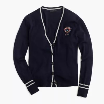 Vneck cardigan sweater with floral patch J.Crew
