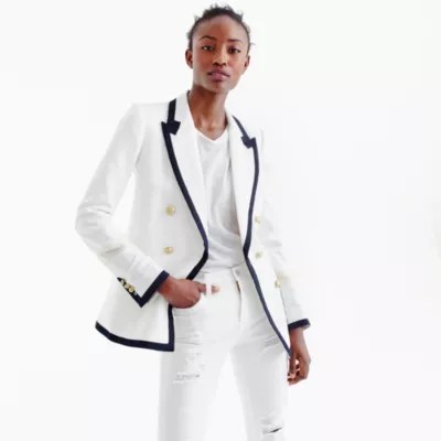 Tipped doublebreasted blazer in linen Women novelty J.Crew