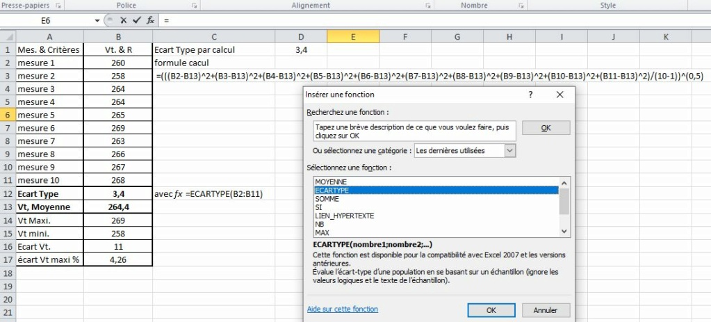 Calcul de l'écart type (vitesse)
