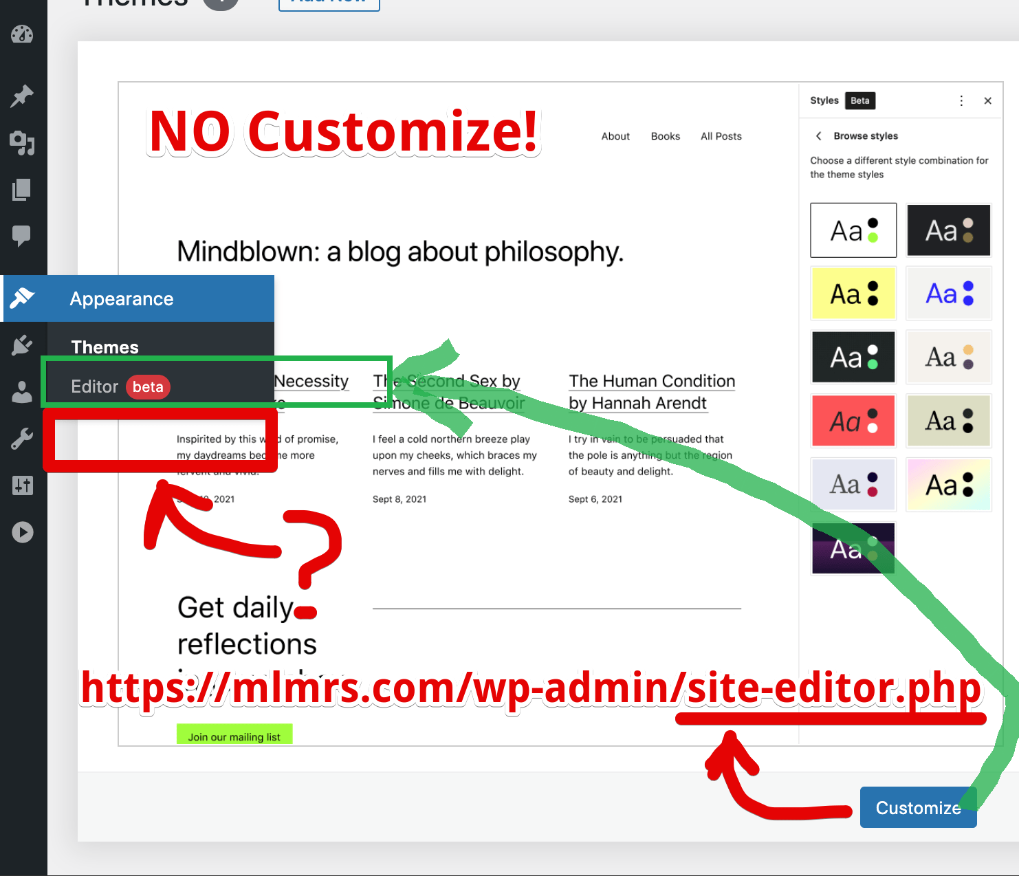 Customize menu item not showing in twenty twenty three theme