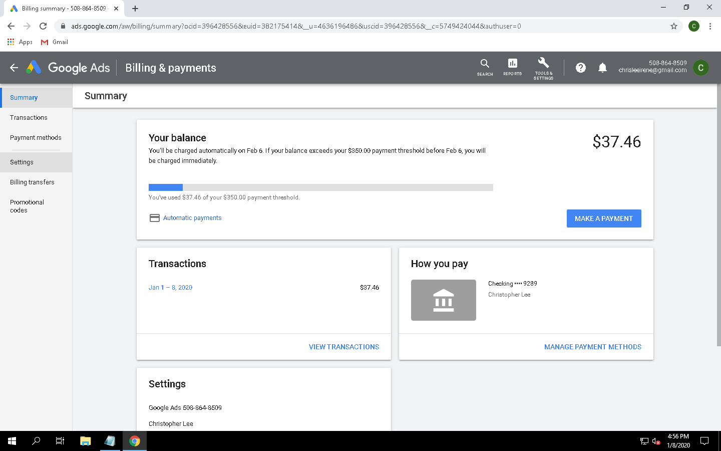Google Ads (Adwords) Accounts (Verified Billing) 500 Threshold