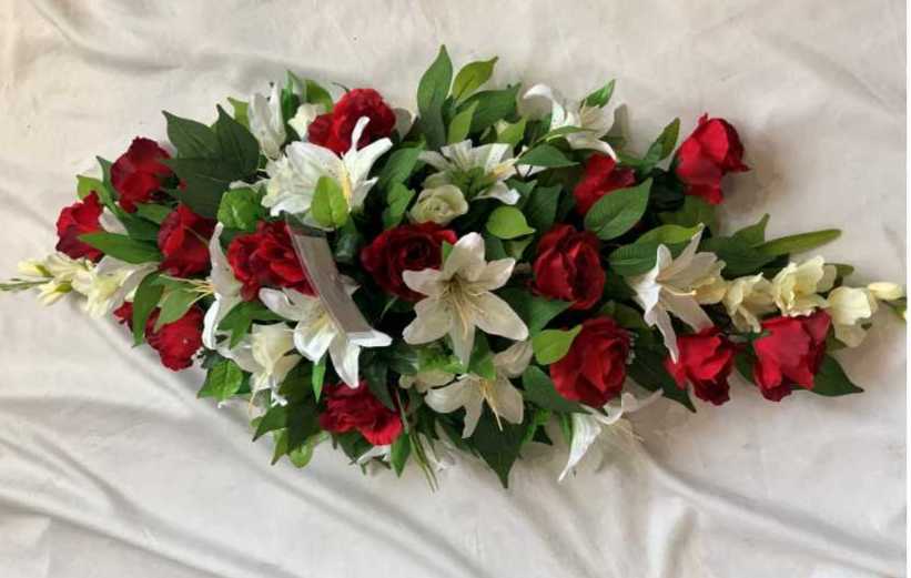 Artificial Silk Funeral Flower Coffin Spray Memorial Tribute Red Rose