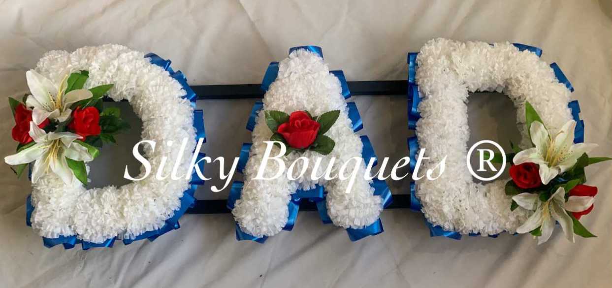 Dad Artificial Silk Funeral Flower Tribute Wreath Any 3 Letter Name